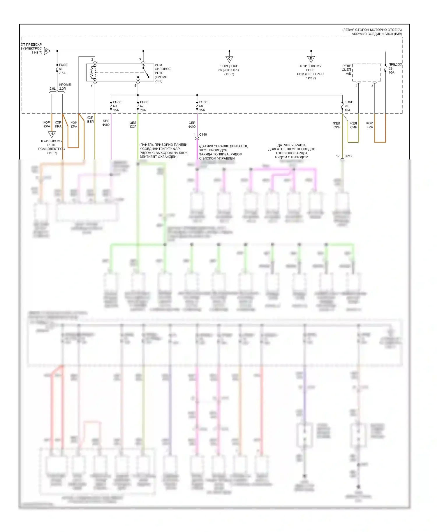 Edge Ford I рестайлинг (2010-2014): Электросхема блока предохранителей реле (2 из 7) 