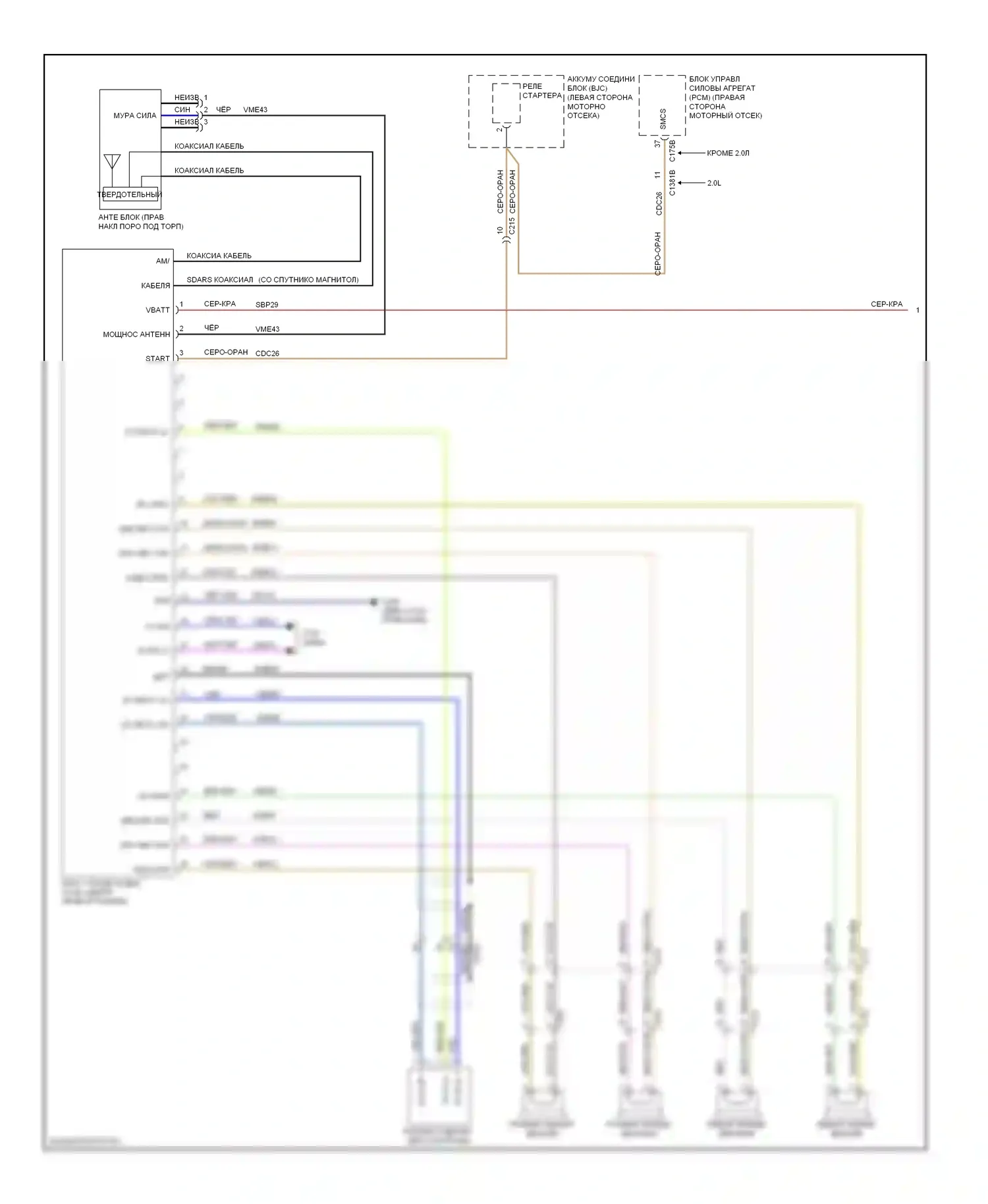 Edge Ford I рестайлинг (2010-2014): Электросхема радиосистемы премиум-класса (1 из 2) 