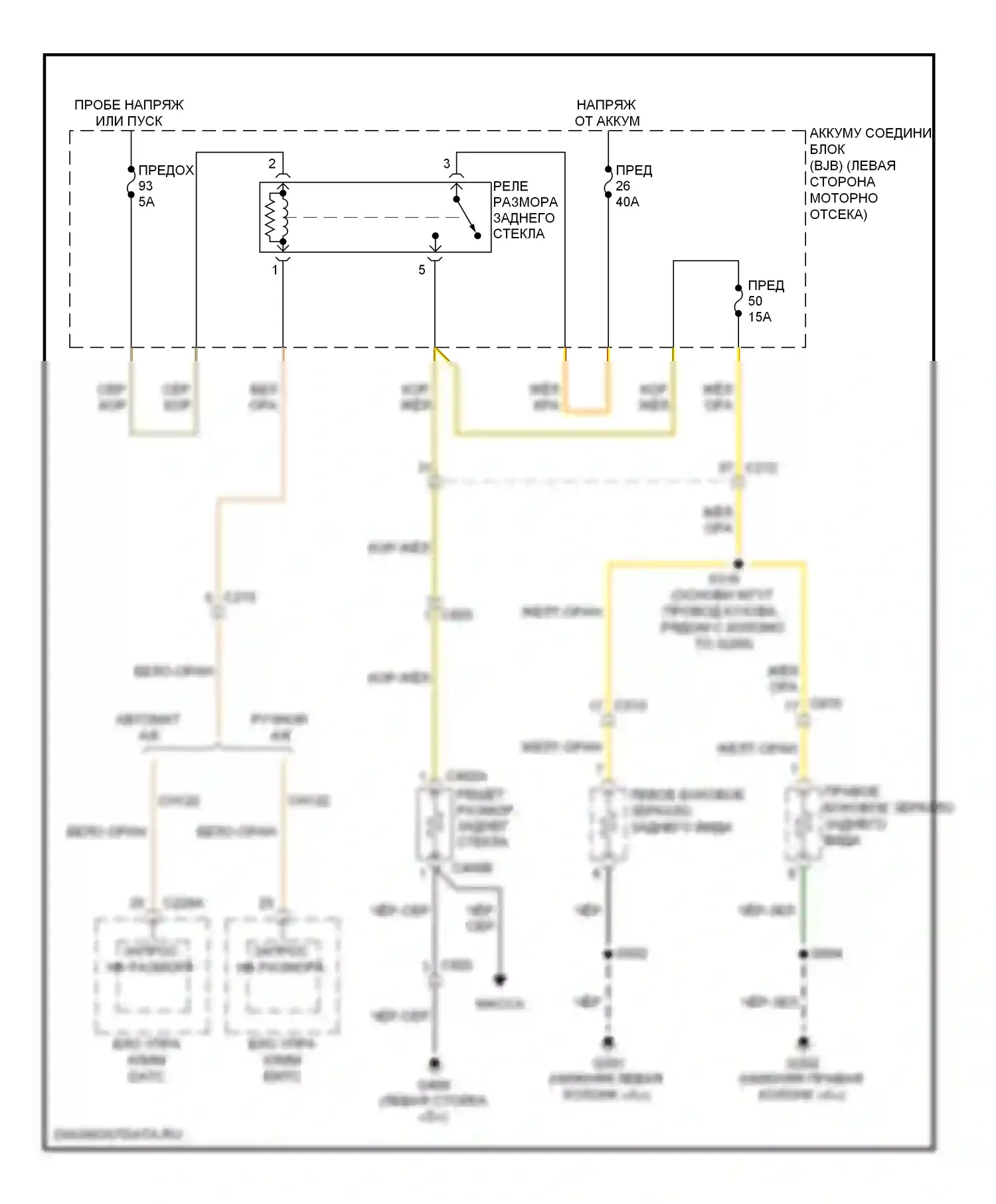 Edge Ford I рестайлинг (2010-2014): Электросхема подогрева стекол 