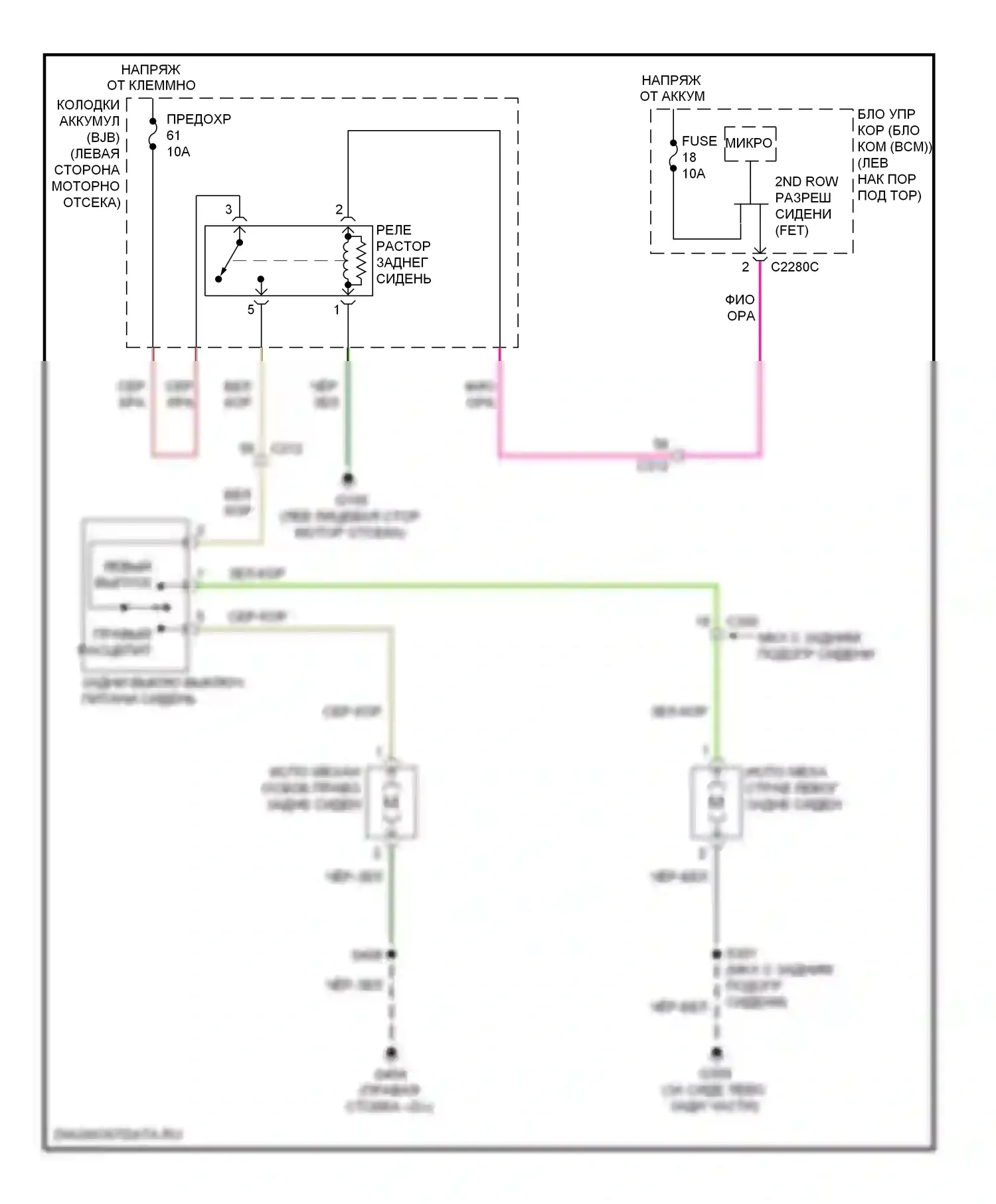 Edge Ford I рестайлинг (2010-2014): Электросхема освобождения сиденья второго ряда 