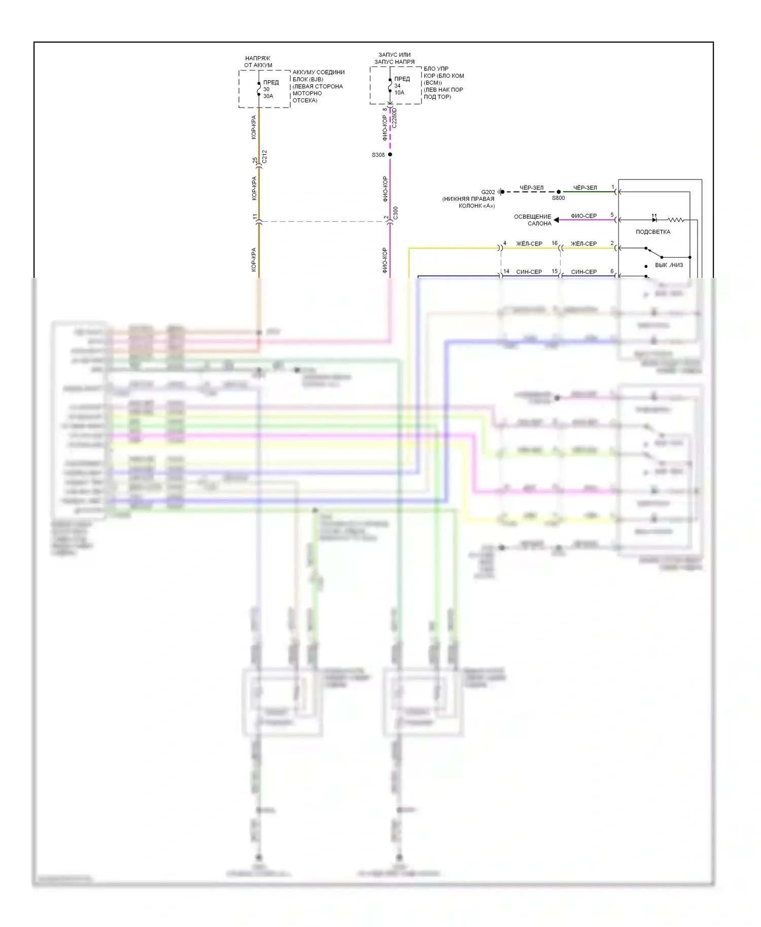 Edge Ford I рестайлинг (2010-2014): Электросхема задних обогреваемых сидений 