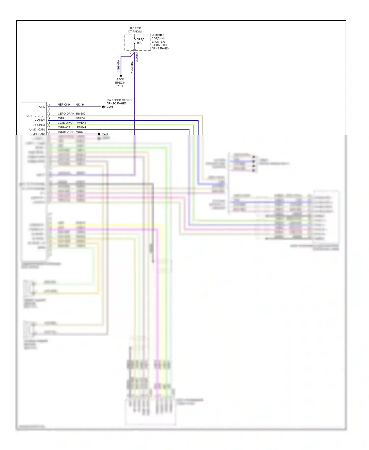 Edge Ford I (2006-2010): Электросхема задней мультимедии магнитолы 
