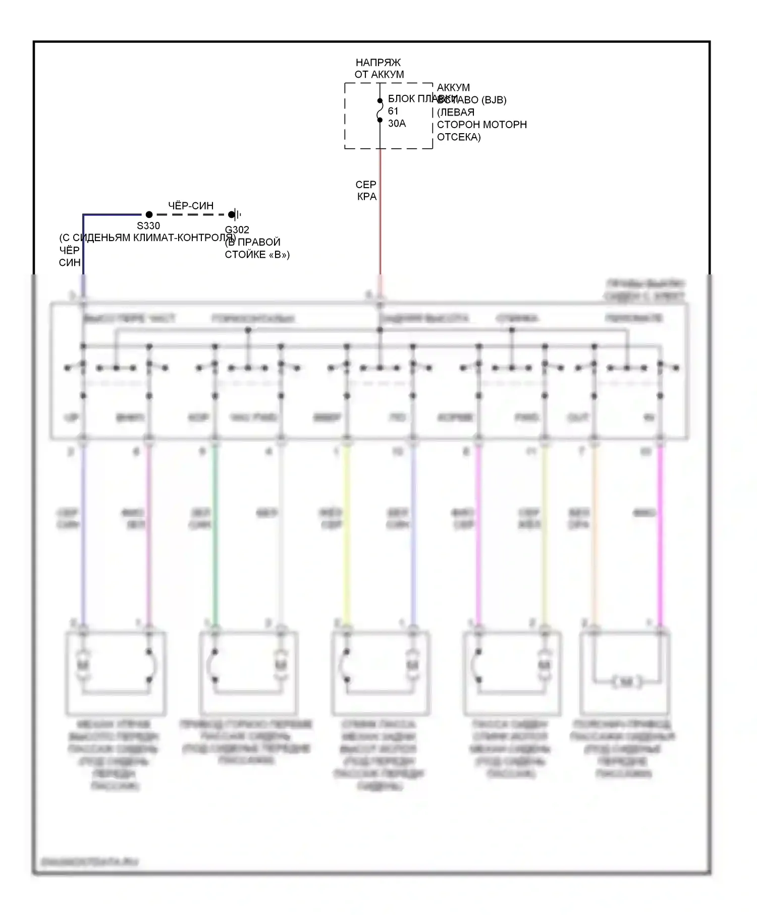 Edge Ford I (2006-2010): Электросхема сидений, 10-стороннее пассажирское сиденье 