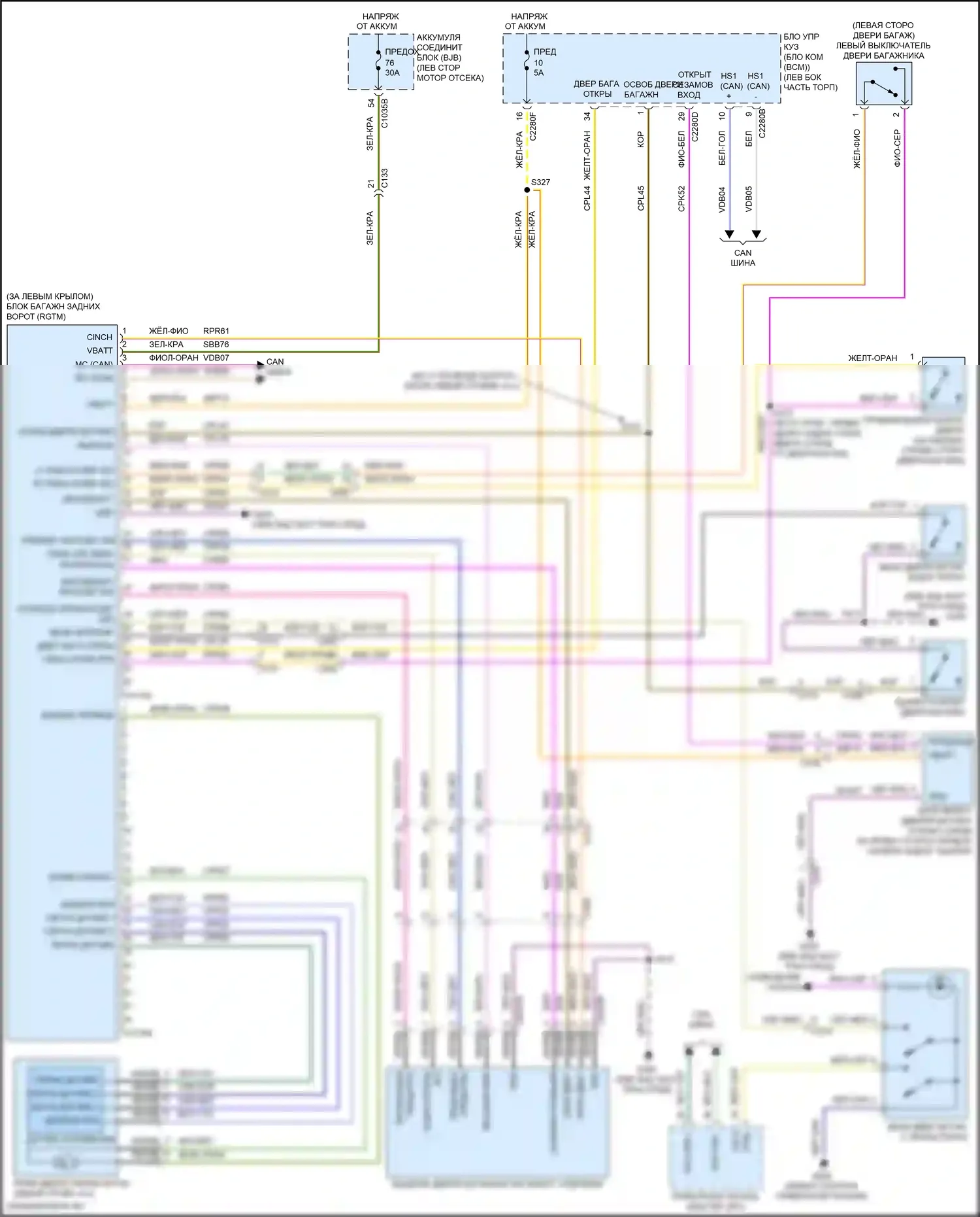Edge Ford II рестайлинг (2018-2023): Электросхема двери силового багажника 