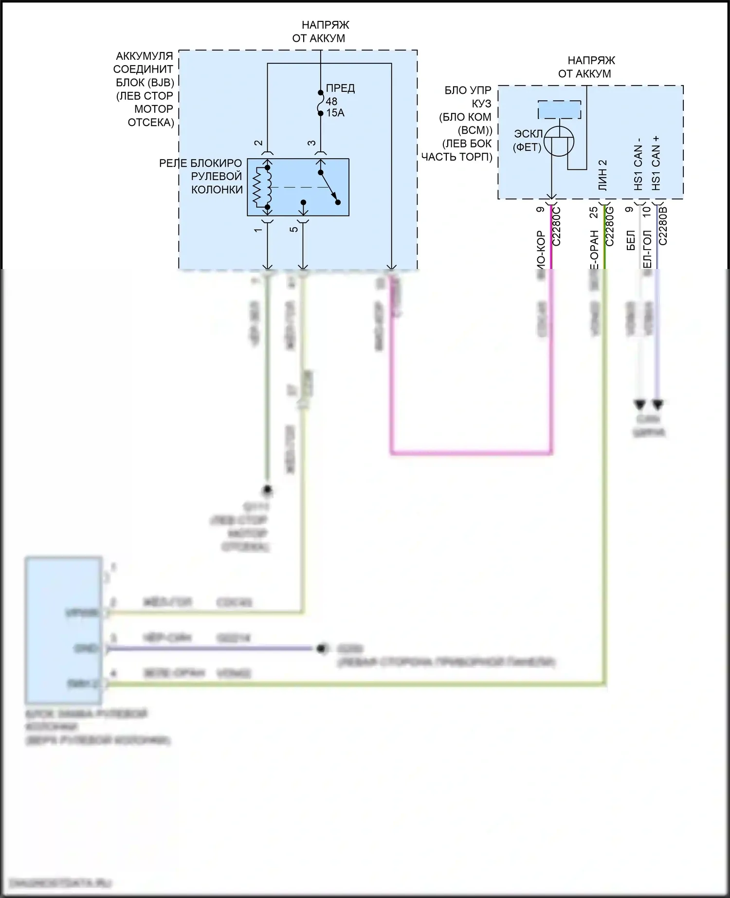 Edge Ford II рестайлинг (2018-2023): Электросхема замка рулевого управления 