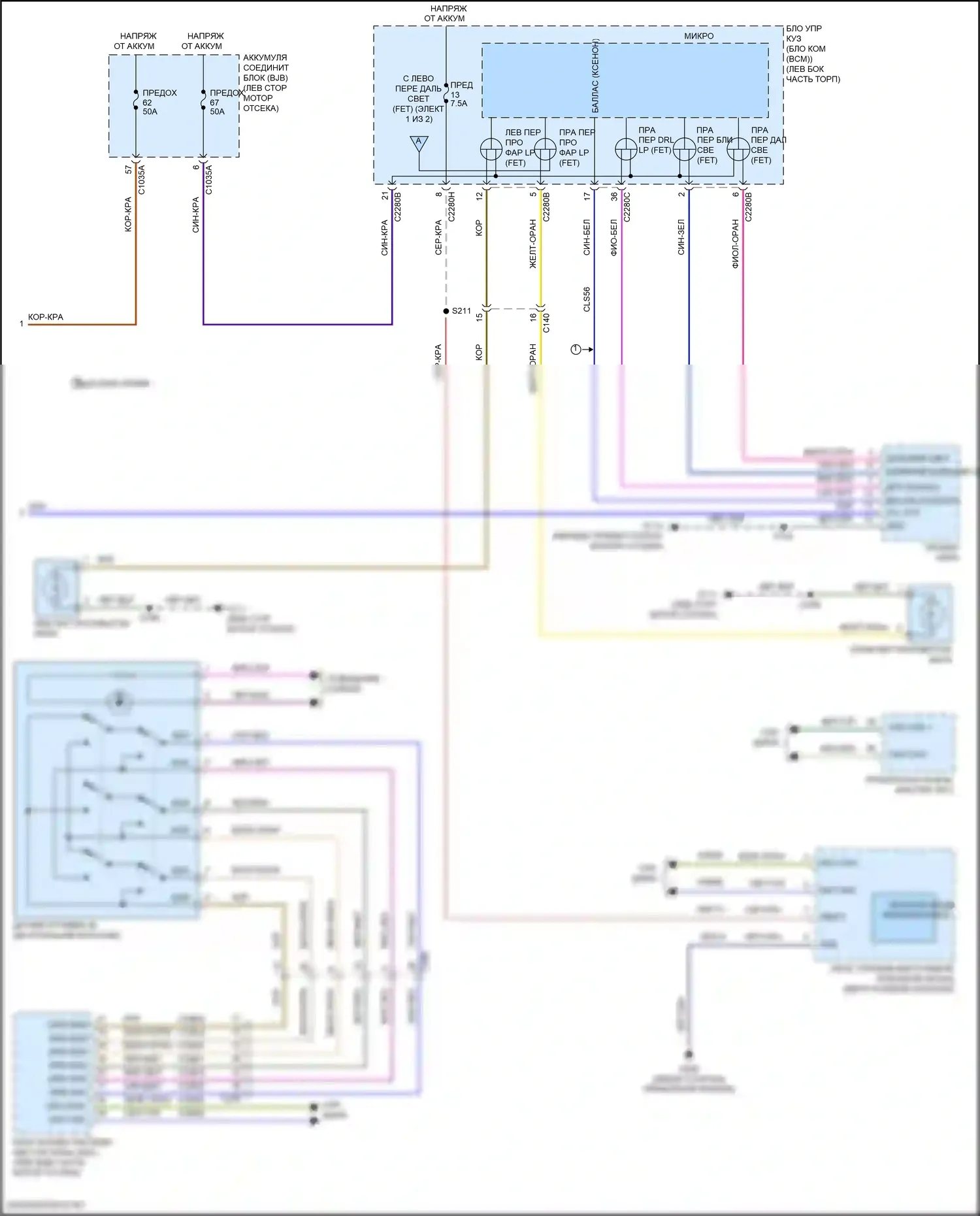 Edge Ford II рестайлинг (2018-2023): Электросхема фар (2 из 2) 