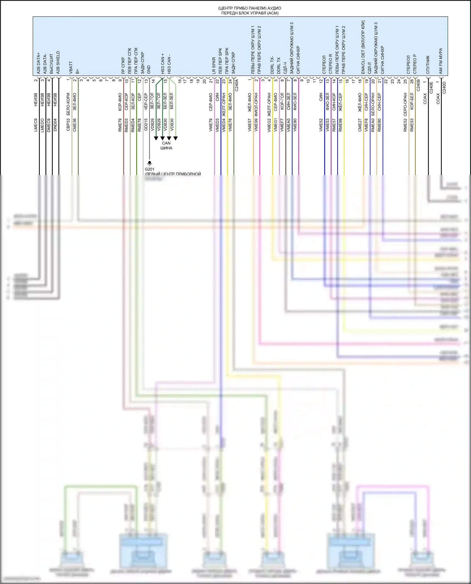 Edge Ford II рестайлинг (2018-2023): Электросхема магнитолы, со звуком bang и olufsen (2 из 5) 