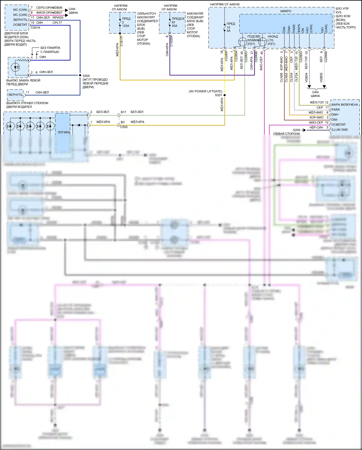 Edge Ford II рестайлинг (2018-2023): Электросхема подсветки приборной панели 