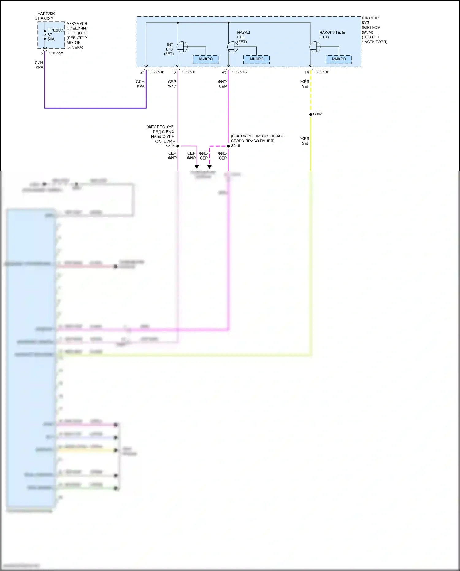 Edge Ford II рестайлинг (2018-2023): Электросхема потолочного пульта 