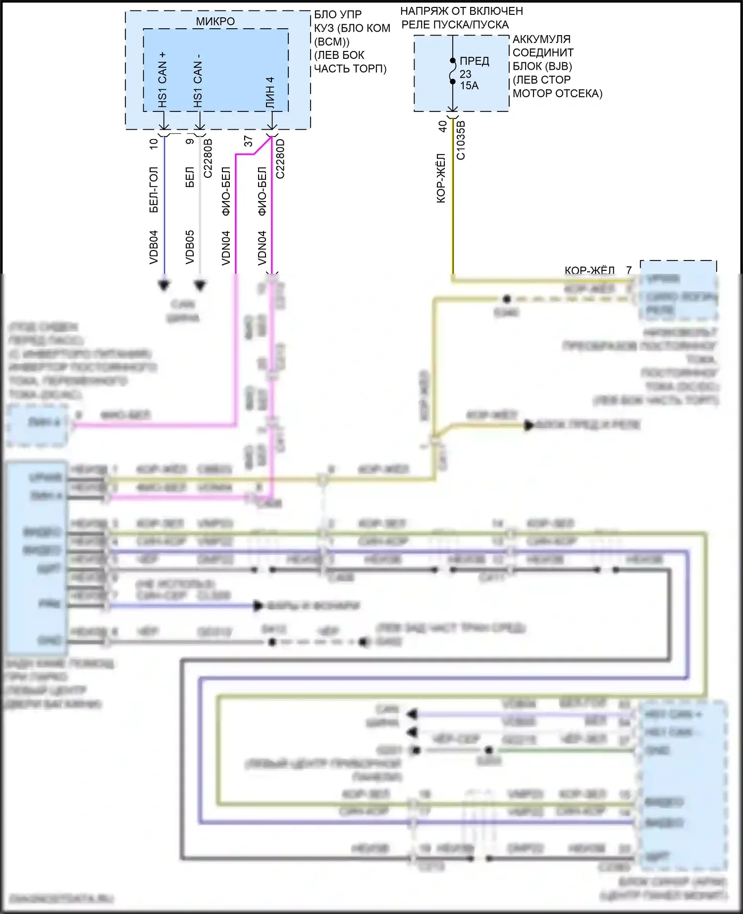Edge Ford II рестайлинг (2018-2023): Электросхема камеры заднего вида, без передней камеры 