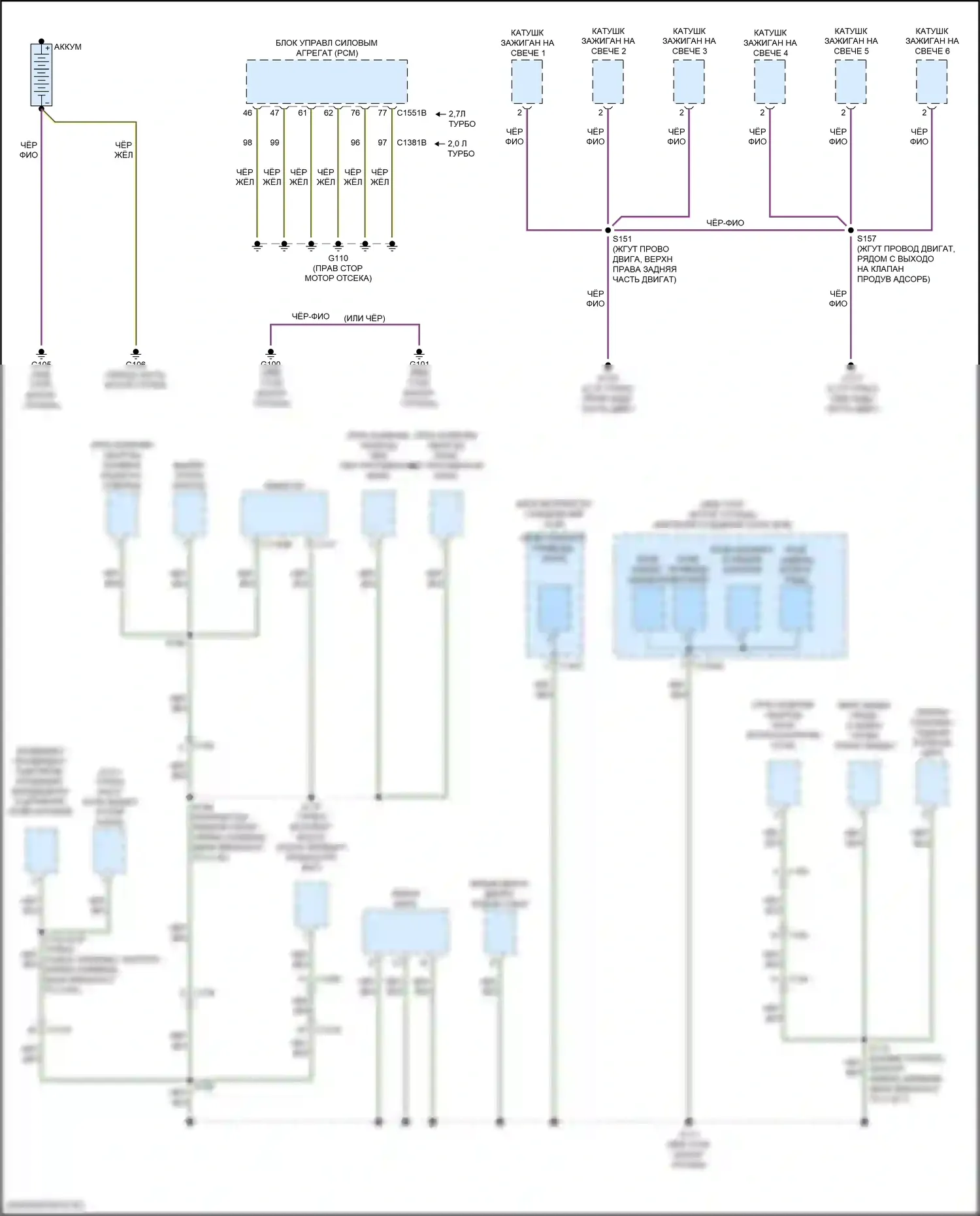 Edge Ford II рестайлинг (2018-2023): Электросхема точек подключения масс (1 из 5) 