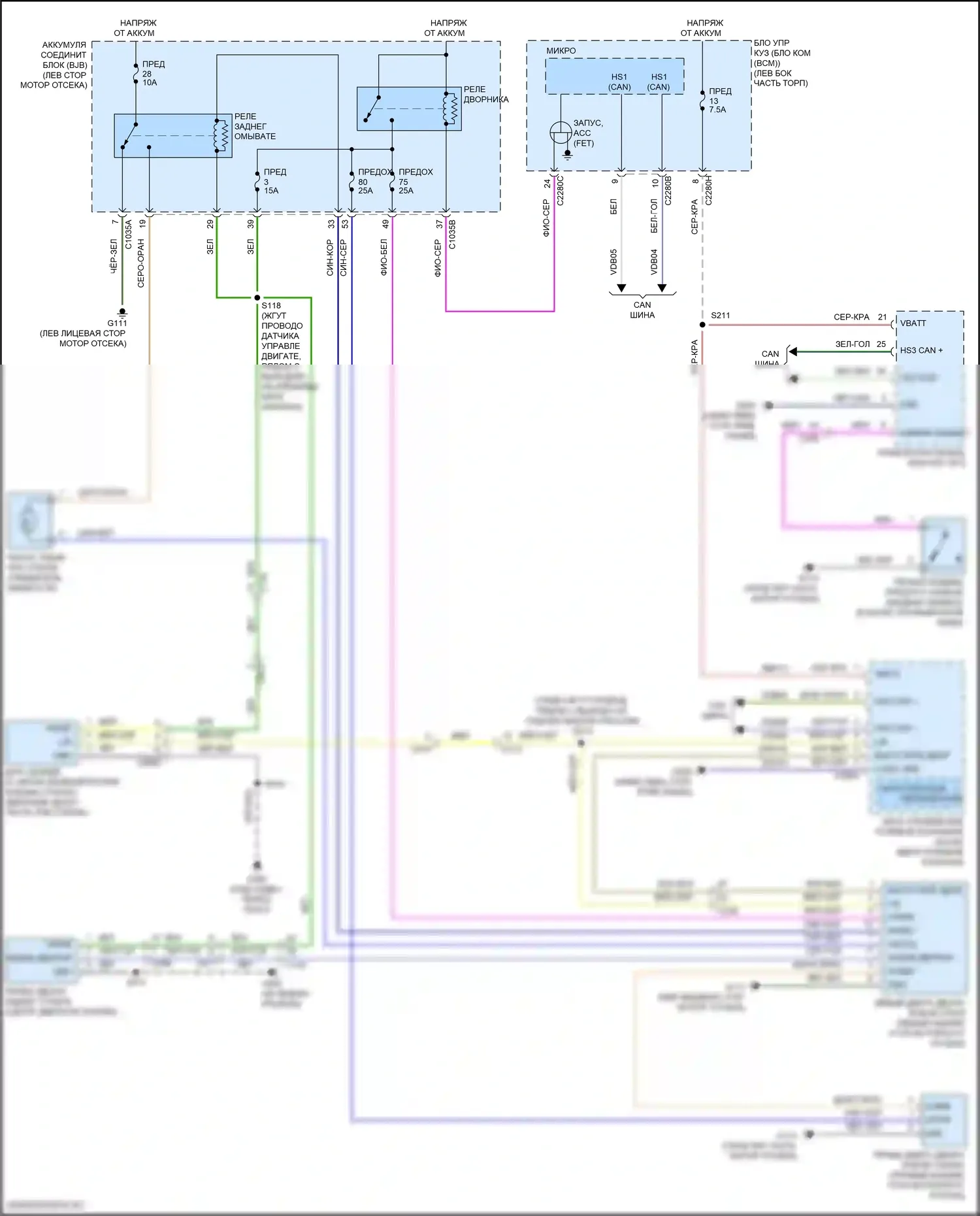 Edge Ford II (2015-2018): Дворники и омыватели электросхема 