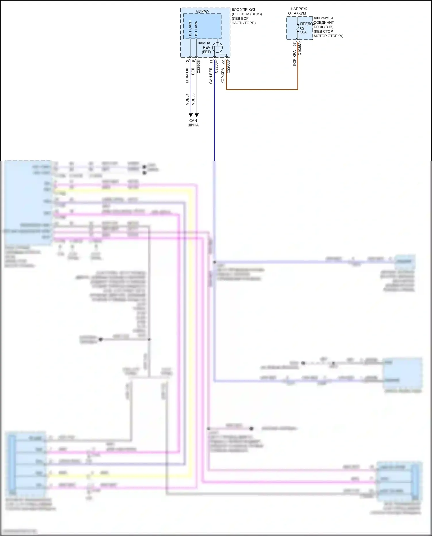 Edge Ford II (2015-2018): Электросхема фонарей заднего хода 