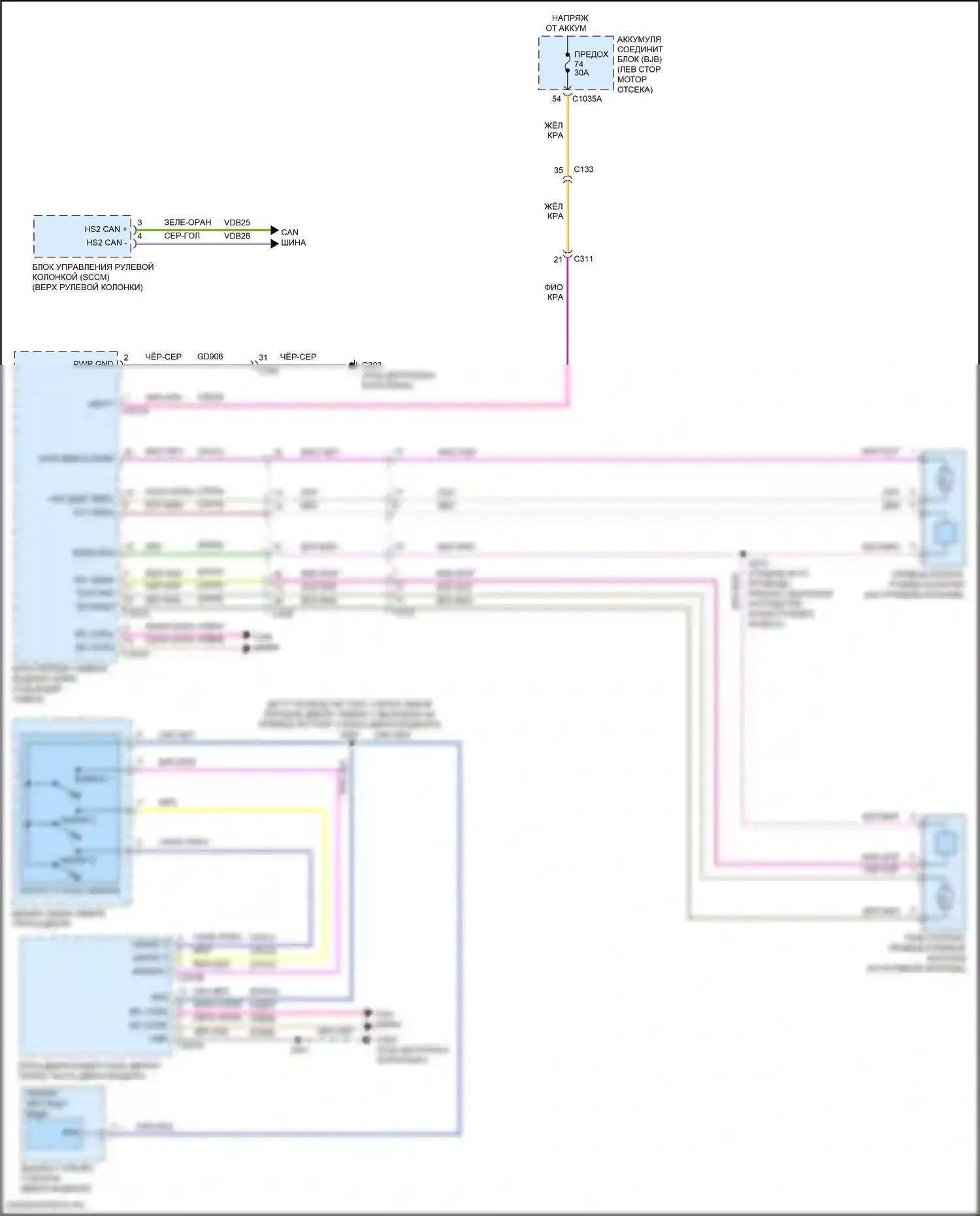 Edge Ford II (2015-2018): Электросхема памяти рулевой колонки 