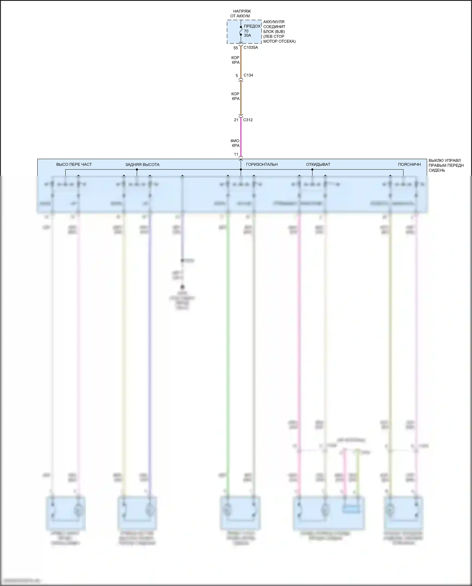 Edge Ford II (2015-2018): Электросхема сиденья с электроприводом для пассажиров, 10-сторонняя 