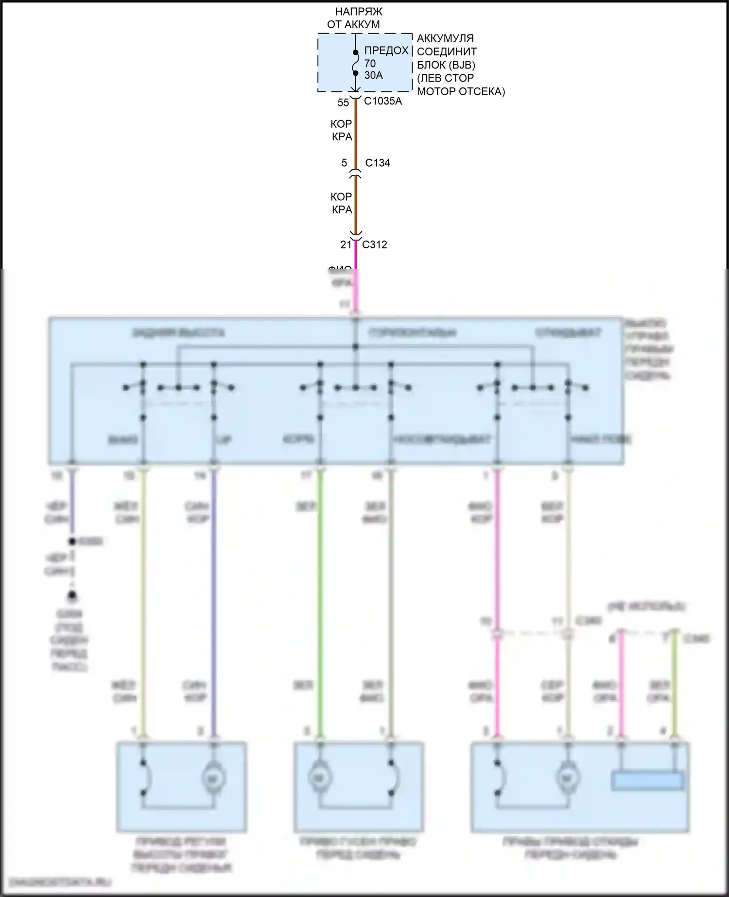 Edge Ford II (2015-2018): Электросхема сиденья с электроприводом для пассажиров, 6-сторонняя 
