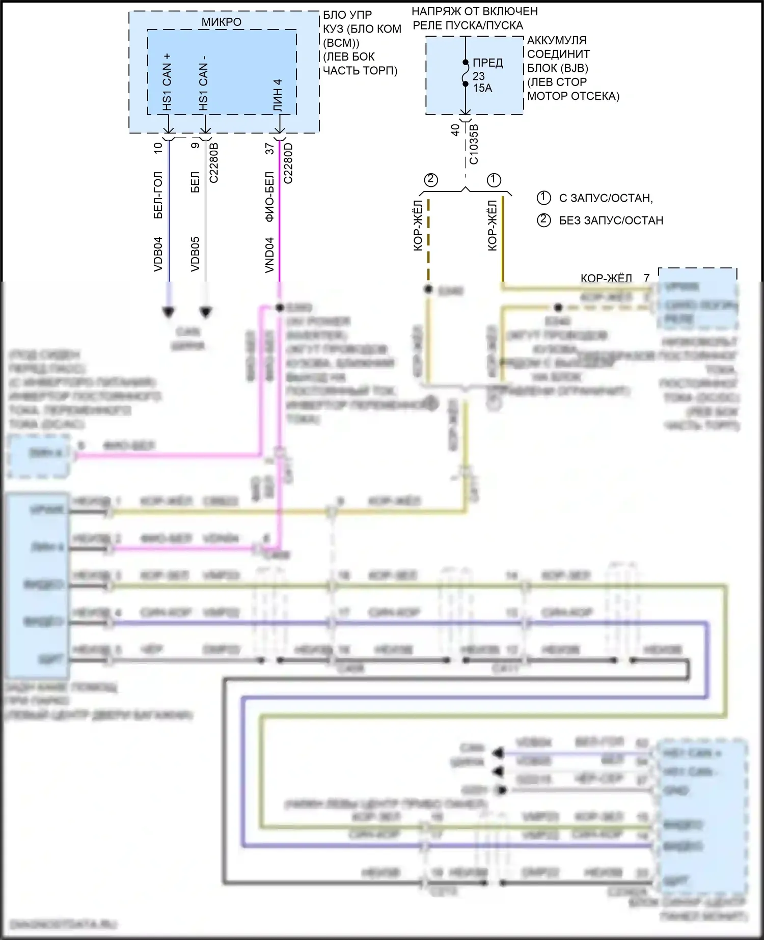 Edge Ford II (2015-2018): Электросхема камеры заднего вида, с сенсорным экраном, без передней камеры 