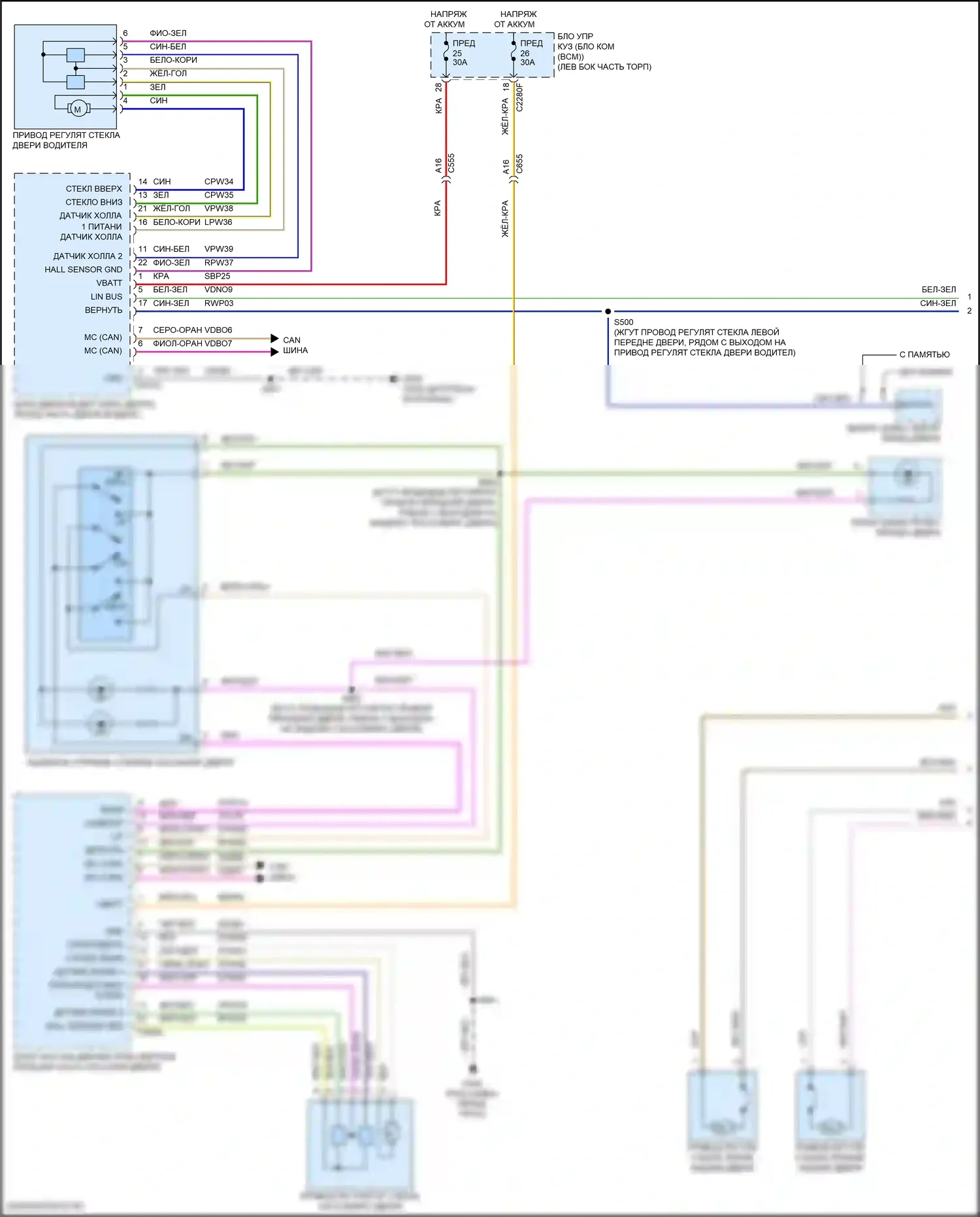 Edge Ford II (2015-2018): Электросхема стеклоподъемников (1 из 2) 
