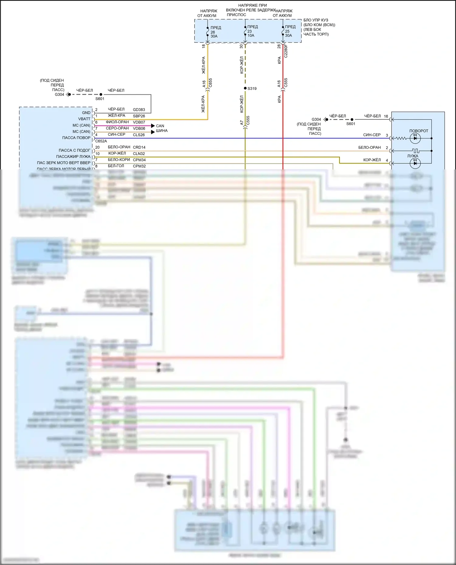 Edge Ford II (2015-2018): Электросхема управления зеркалами заднего вида 