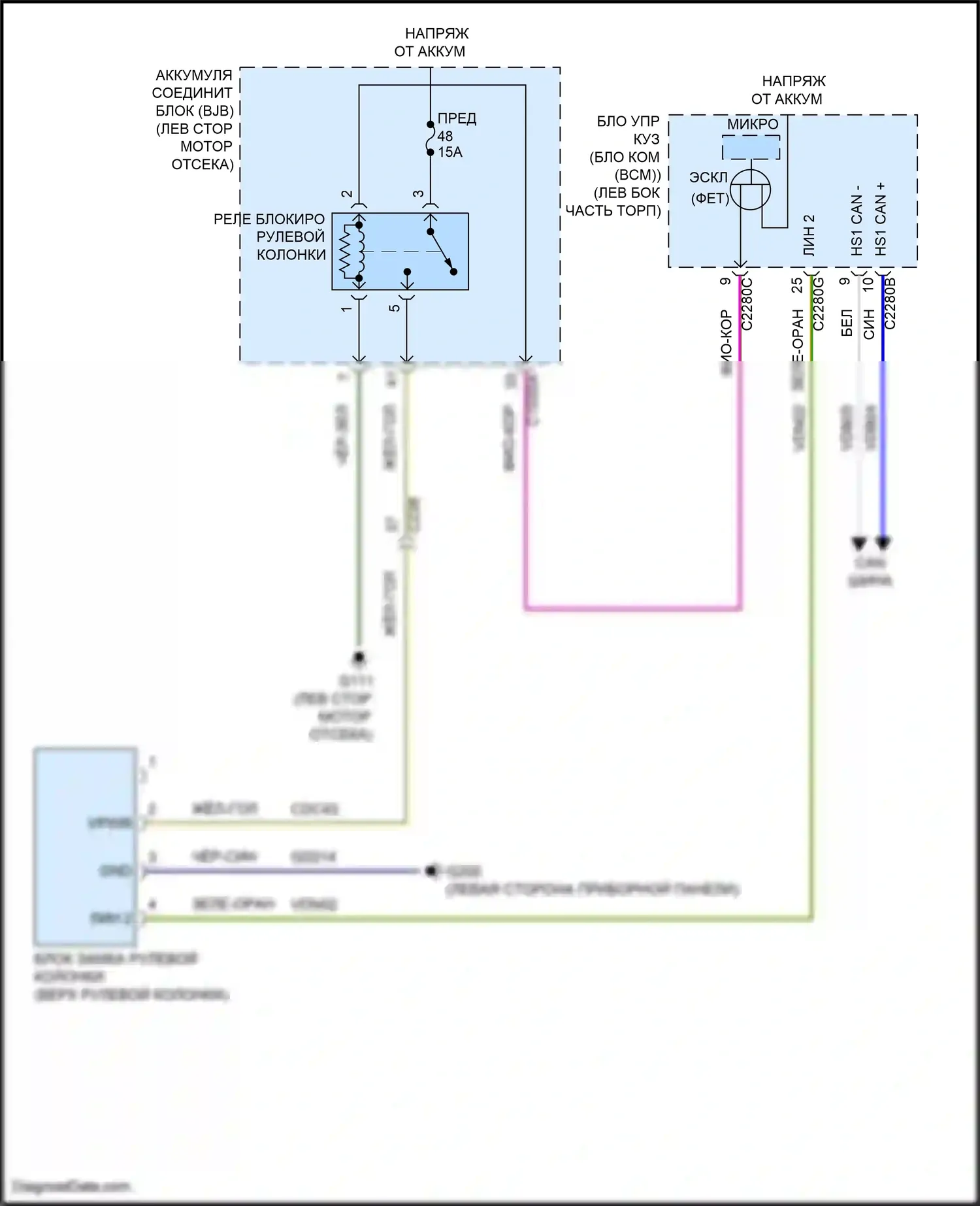 Edge Ford III (2023-2024): Электросхема замка рулевого управления 