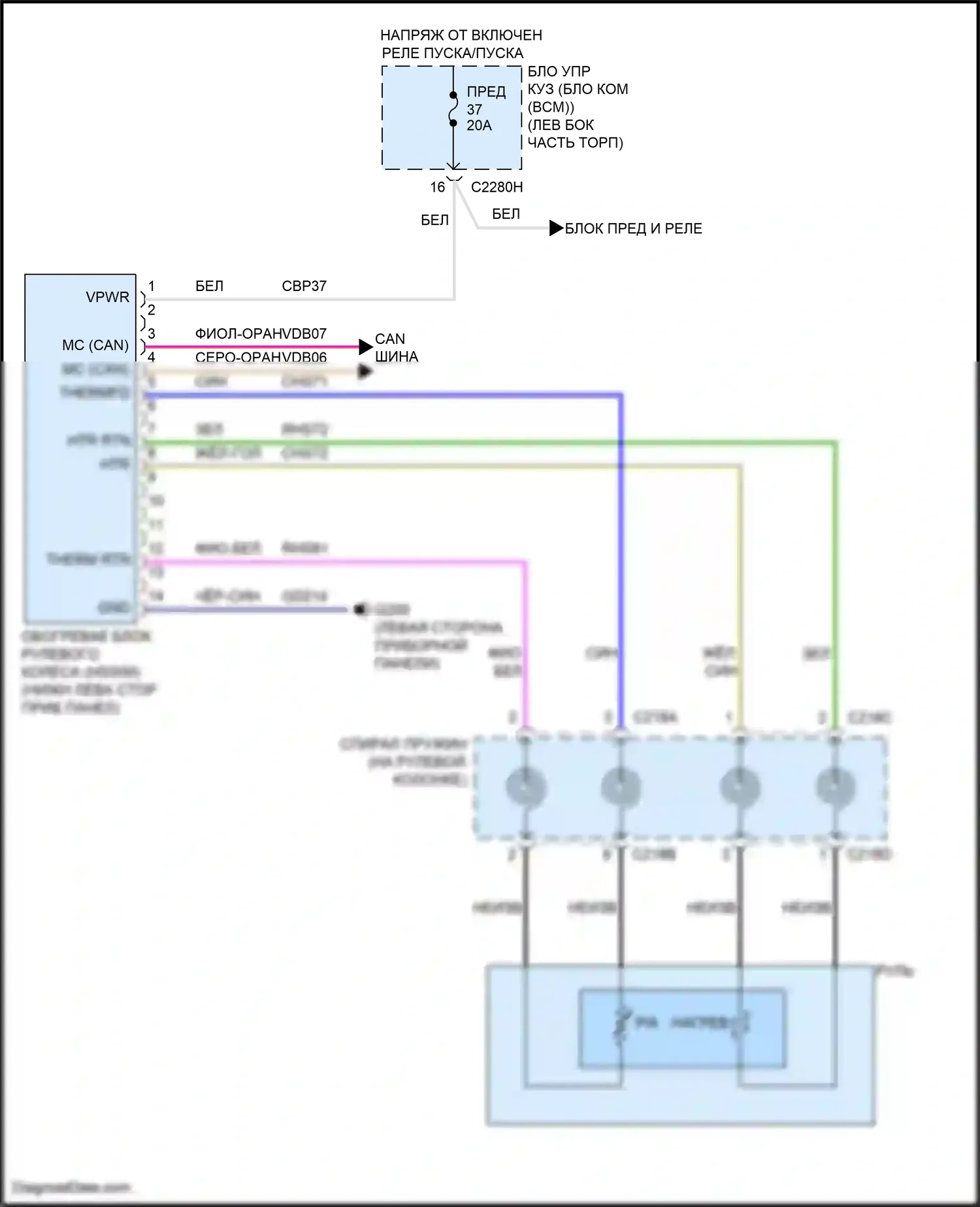 Edge Ford III (2023-2024): Электросхема рулевого колеса с подогревом 