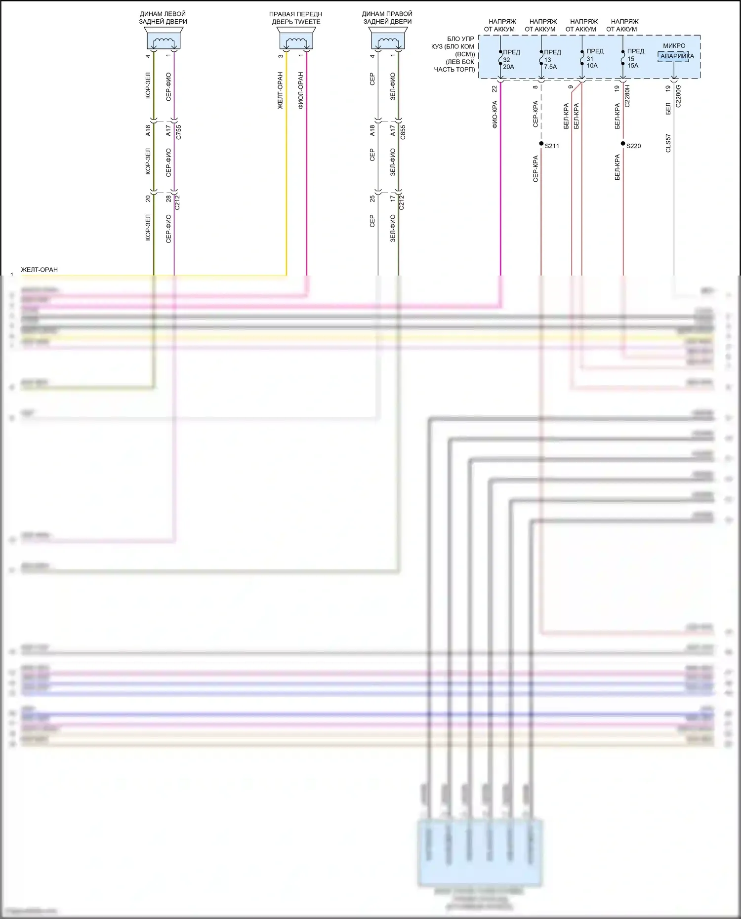 Edge Ford III (2023-2024): Электросхема навигации, 6 динамиков (2 из 4) 