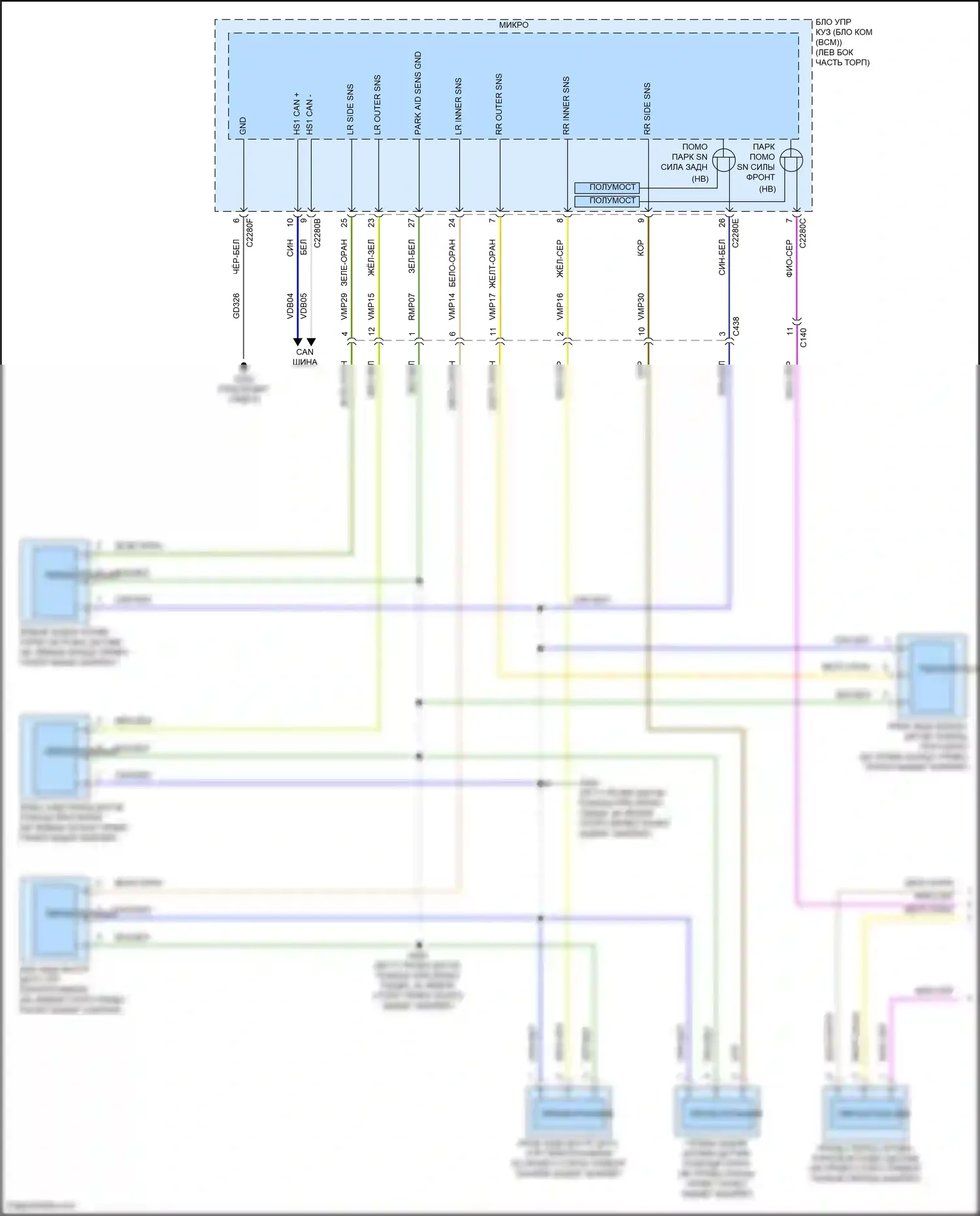 Edge Ford III (2023-2024): Электросхема парктроника (1 из 2) 