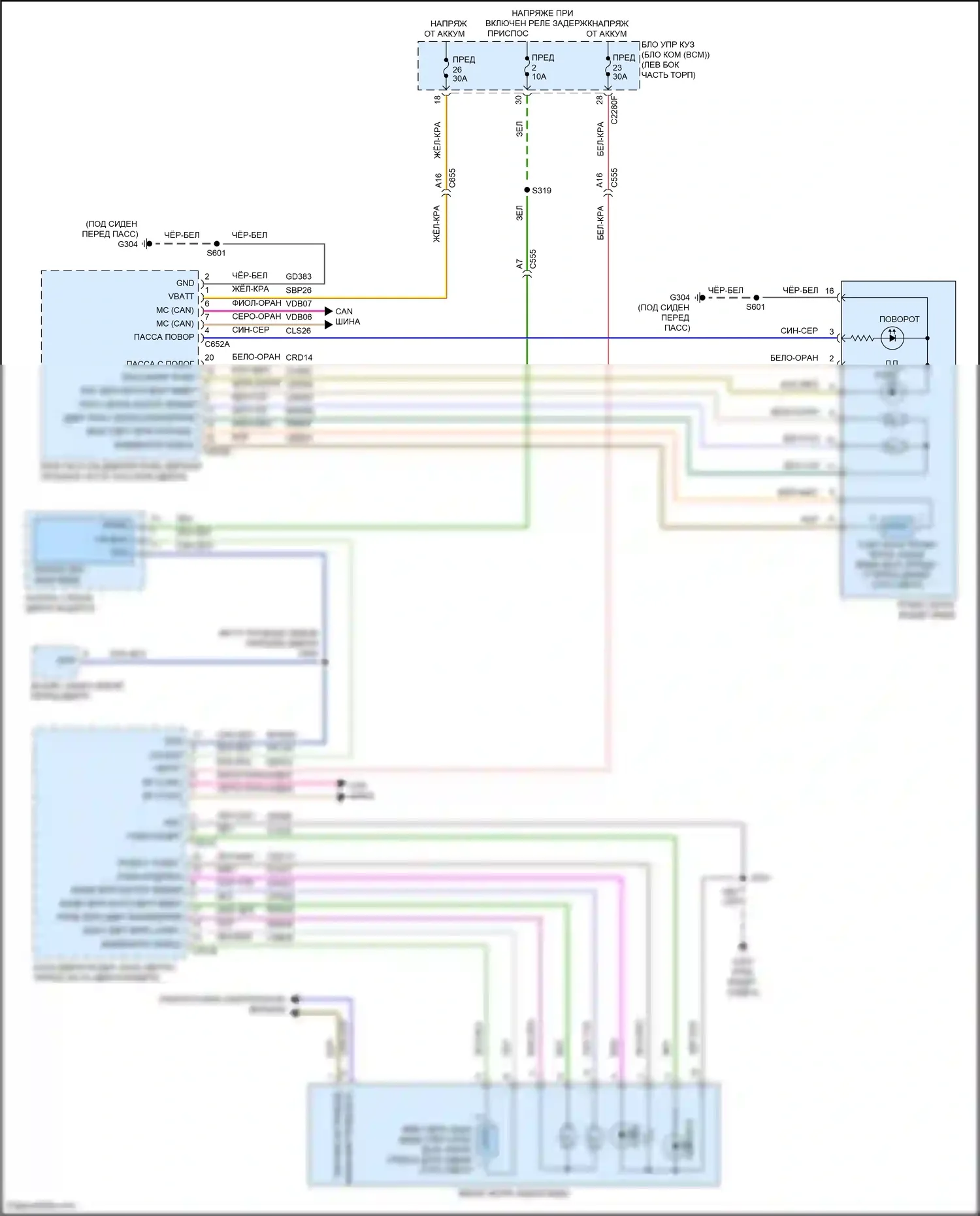 Edge Ford III (2023-2024): Электросхема управления зеркалами заднего вида 