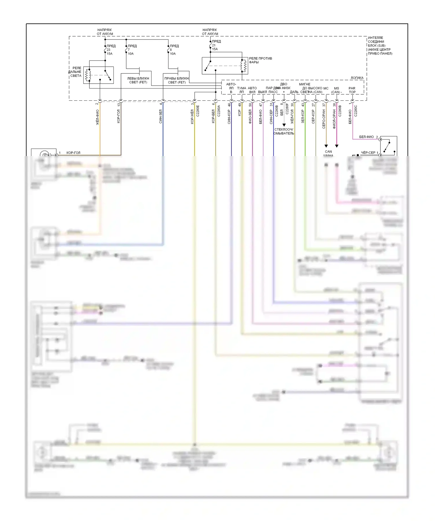 Escape Ford I рестайлинг 2 (2007-2012): Электросхема фар, гибрид 