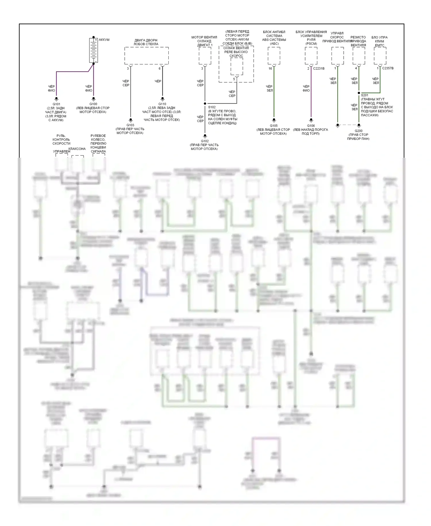Escape Ford I рестайлинг 2 (2007-2012): Электросхема точек подключения масс, за исключением гибридной (1 из 3) 