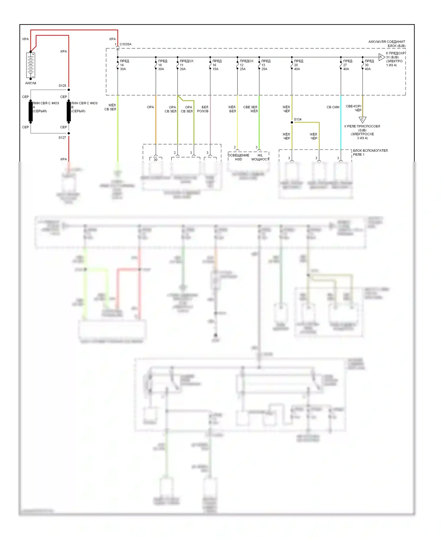 Escape Ford I рестайлинг (2004-2007): Электросхема блока предохранителей реле, гибридного (1 из 4) 