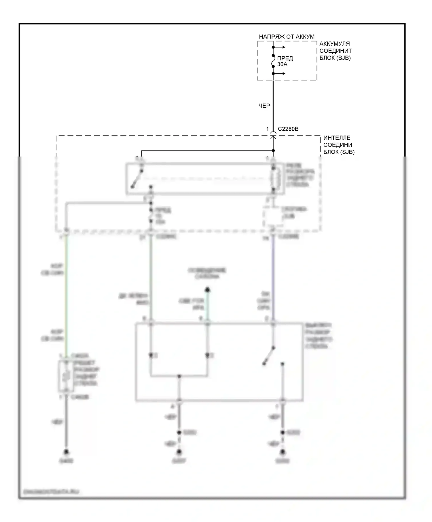 Escape Ford I рестайлинг (2004-2007): Электросхема подогрева стекол, гибрид 