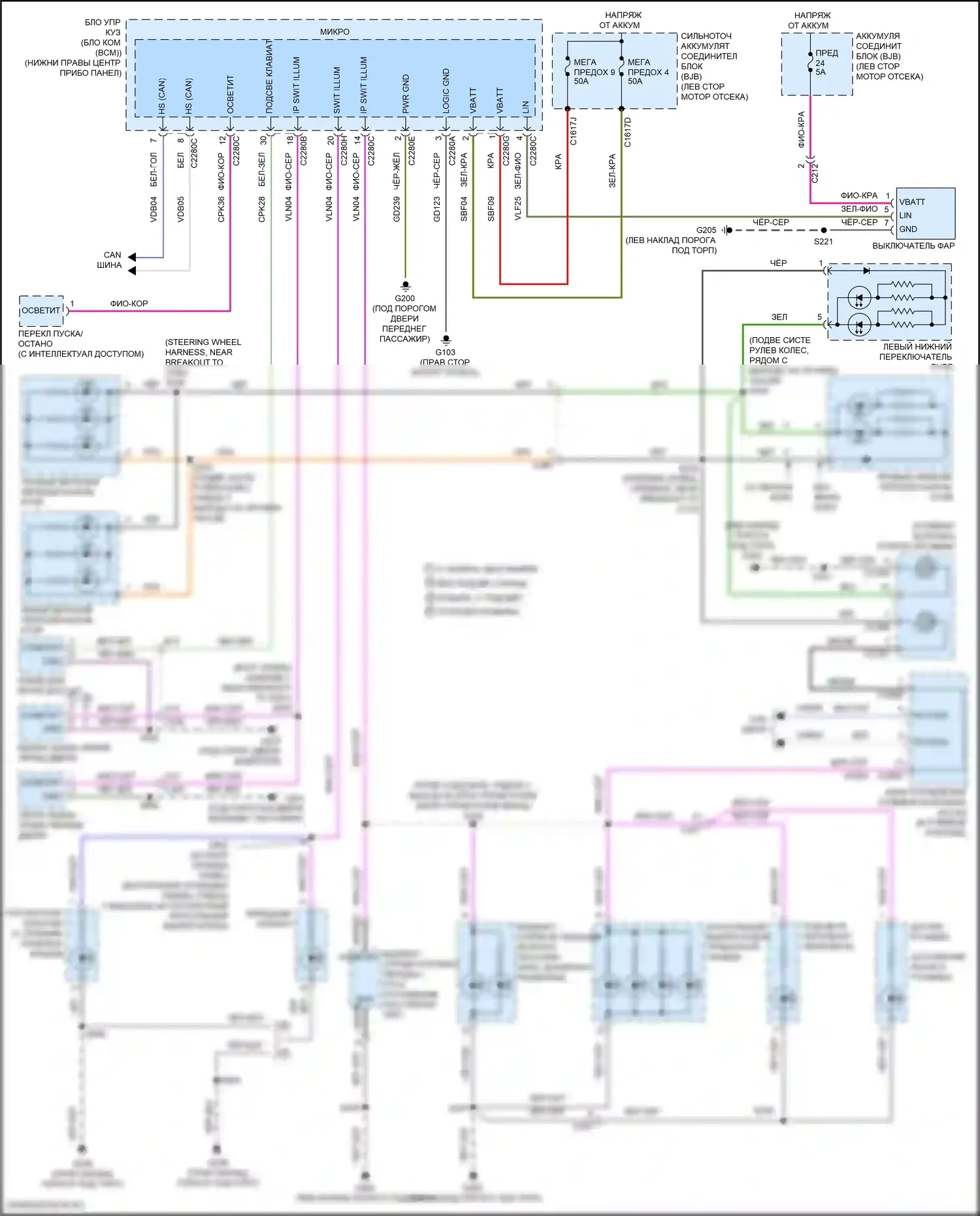 Escape Ford III рестайлинг (2015-2019): Электросхема подсветки приборной панели 