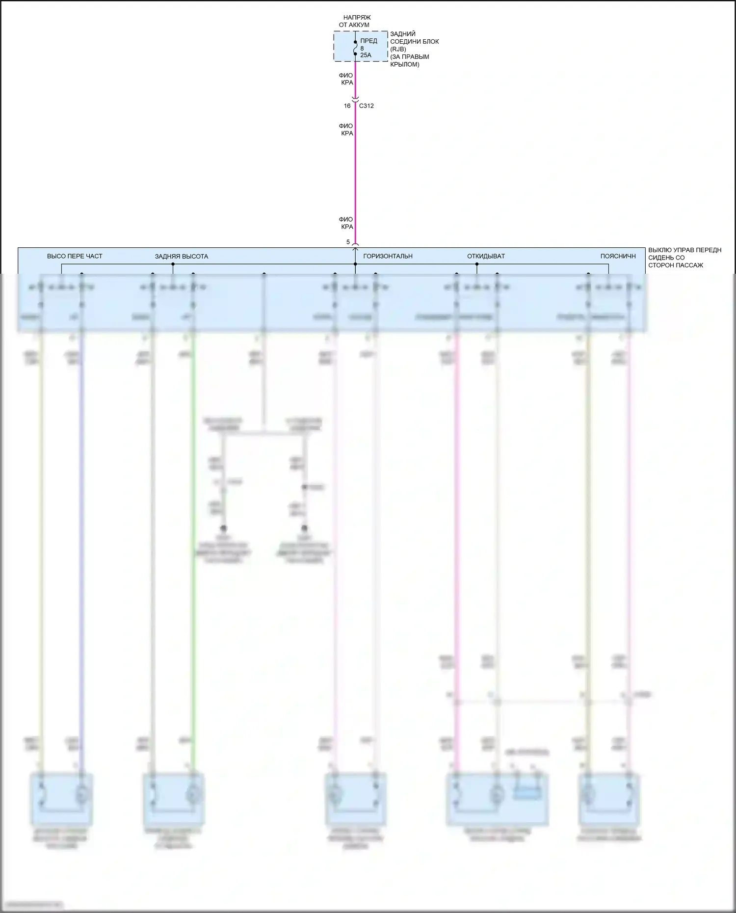 Escape Ford III рестайлинг (2015-2019): Электросхема сиденья питания для пассажиров 
