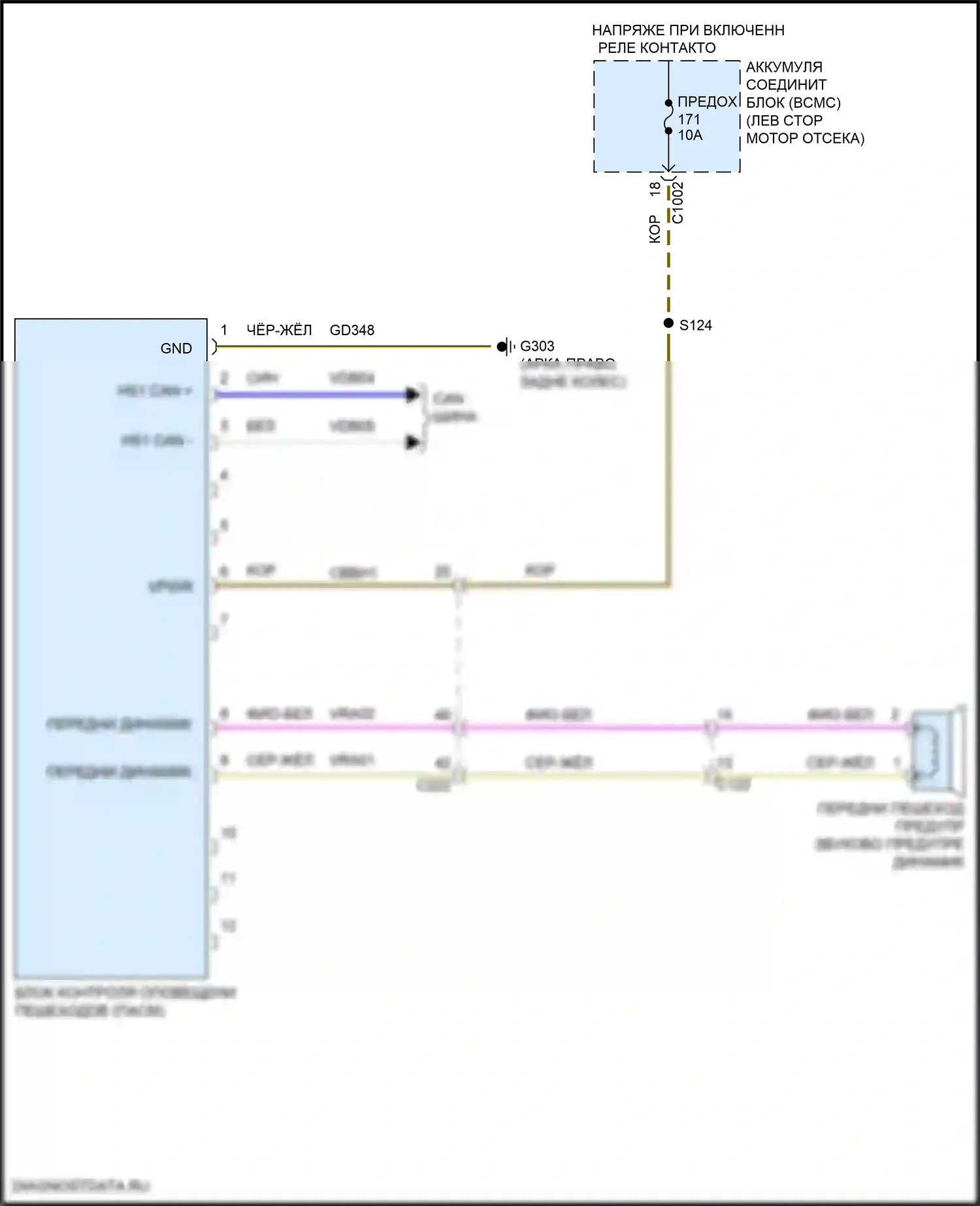 Escape Ford IV (2019-2024): Электросхема оповещения пешеходов 