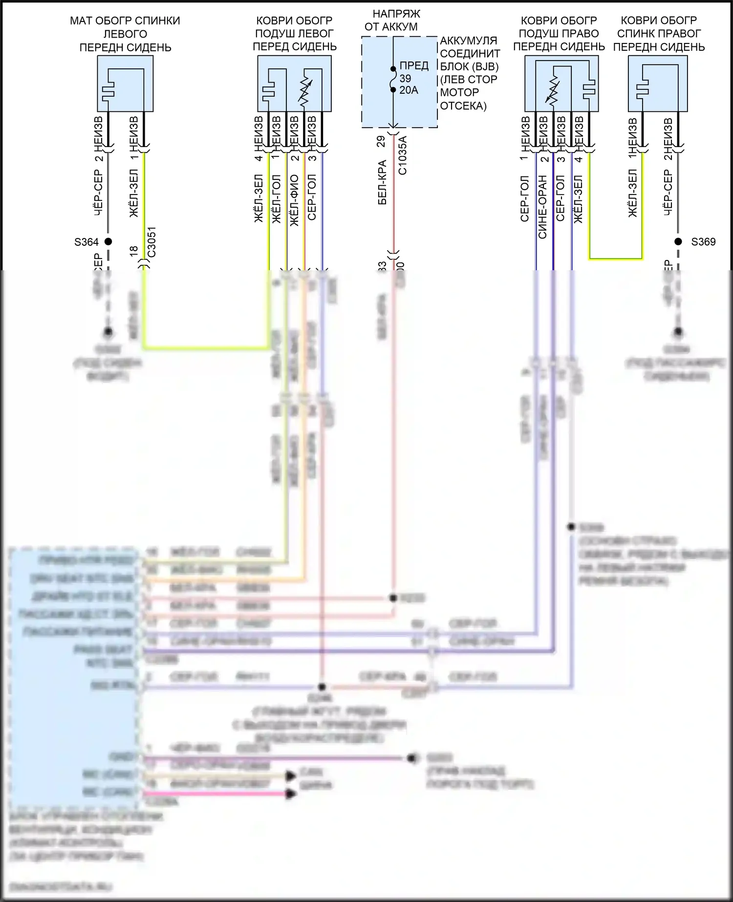 Escape Ford IV (2019-2024): Электросхема обогреваемых сидений 