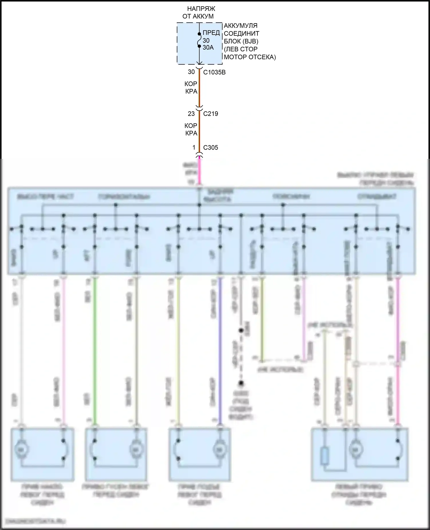 Escape Ford IV (2019-2024): Питание водительского сиденья электросхема 