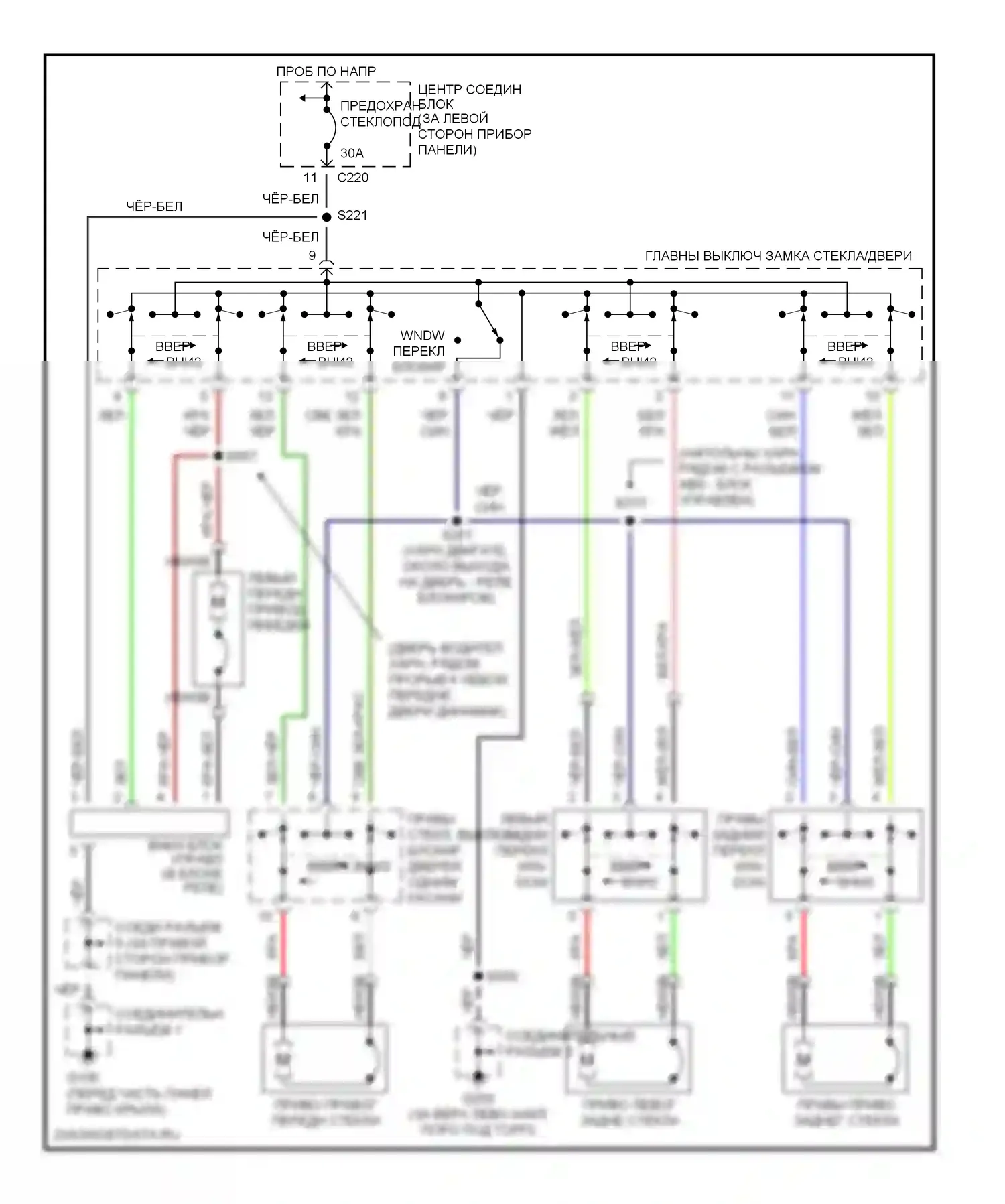 Escort Ford V рестайлинг 2 (1995-2002): Электросхема стеклоподъемника 