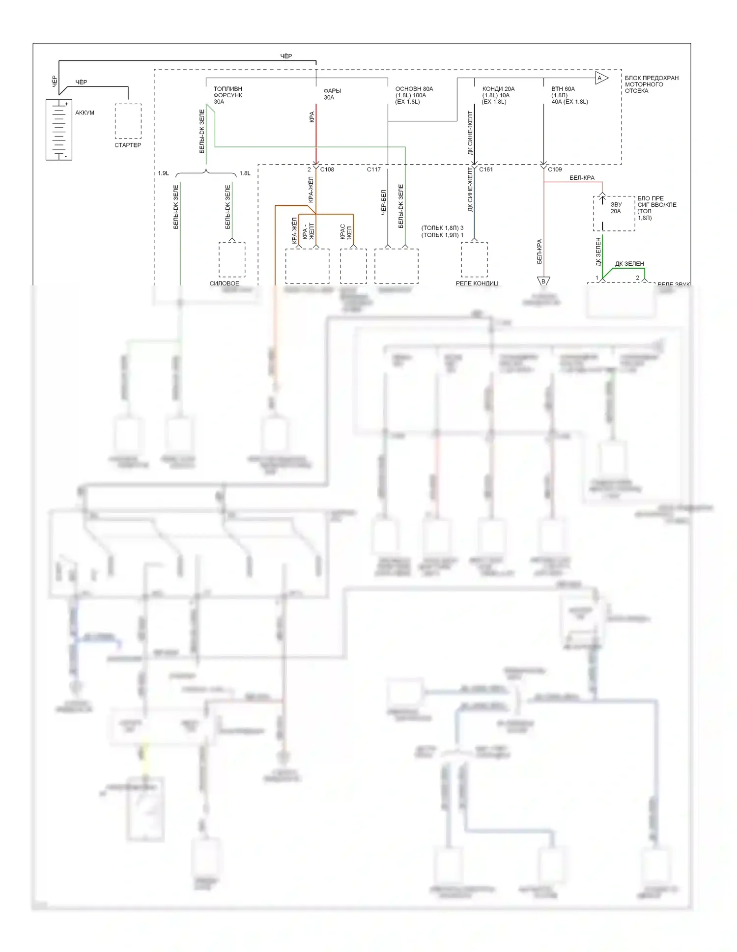 Escort Ford V рестайлинг (1991-1996): Электросхема блока предохранителей реле (1 из 3) 