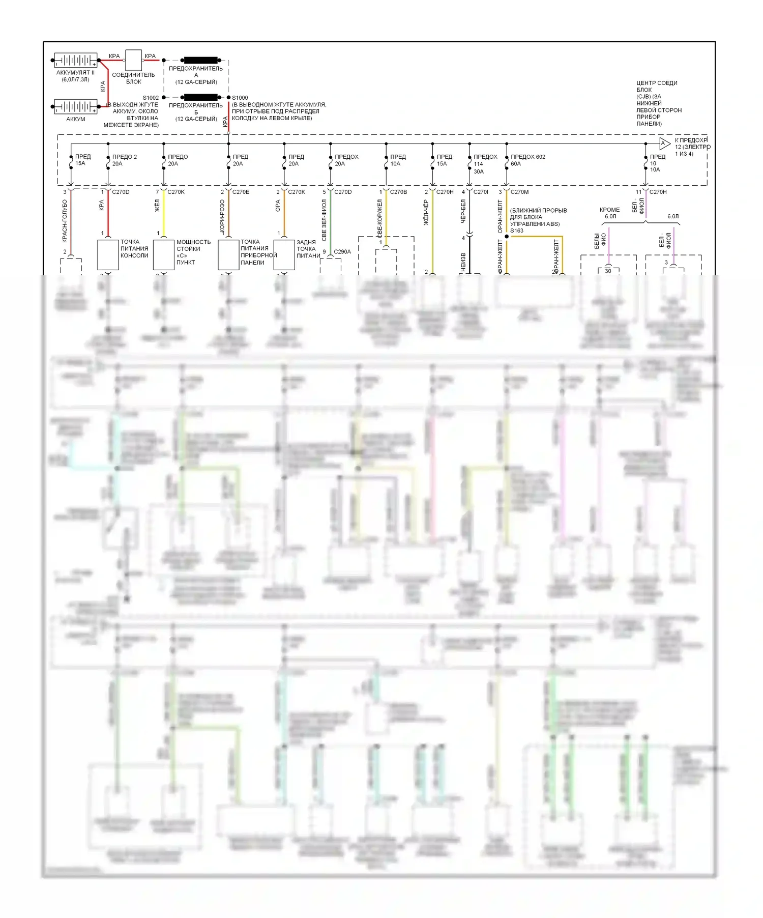 Excursion Ford I (1999-2005): Электросхема блока предохранителей реле (1 из 4) 