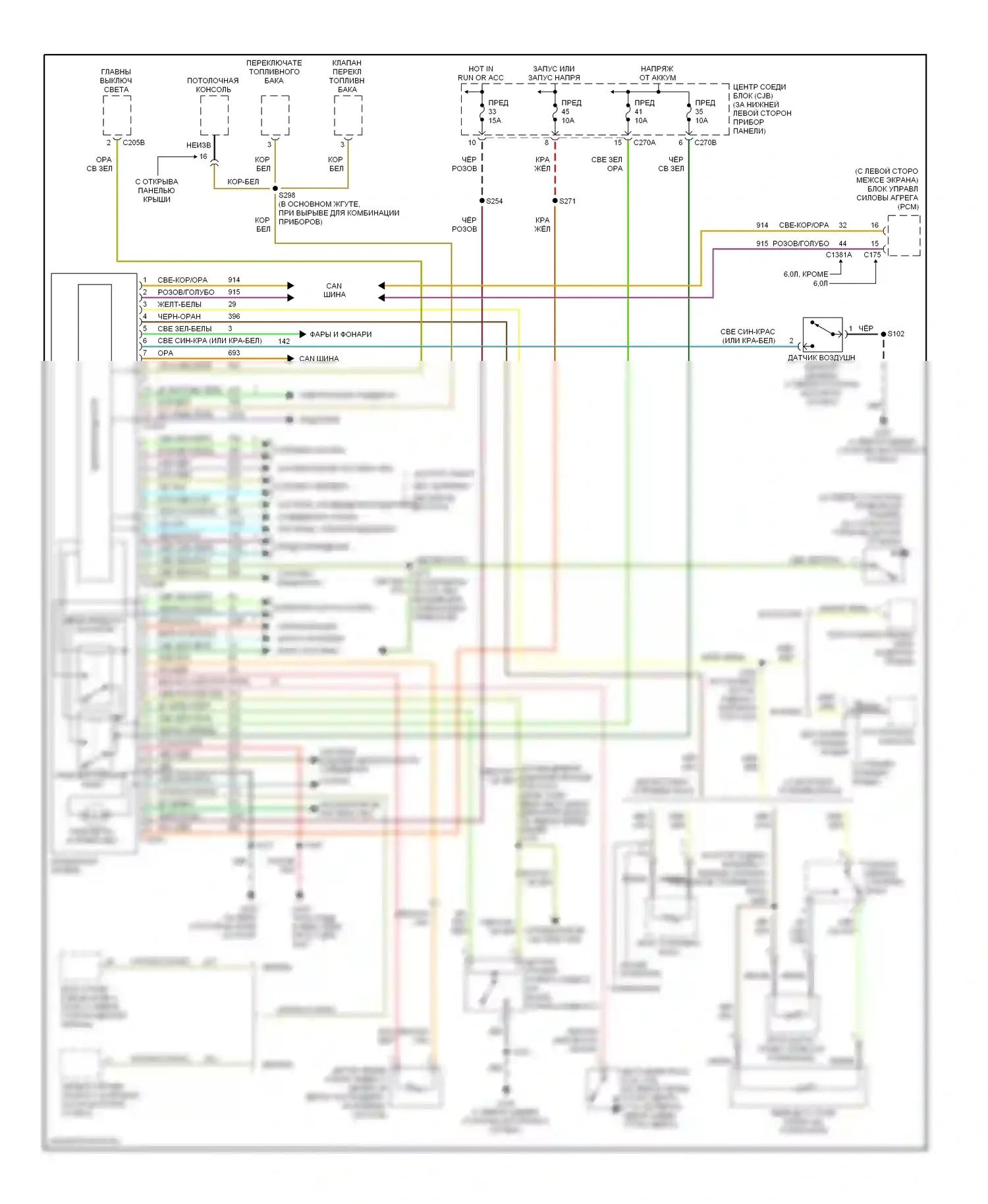 Excursion Ford I (1999-2005): Электросхема приборной панели 
