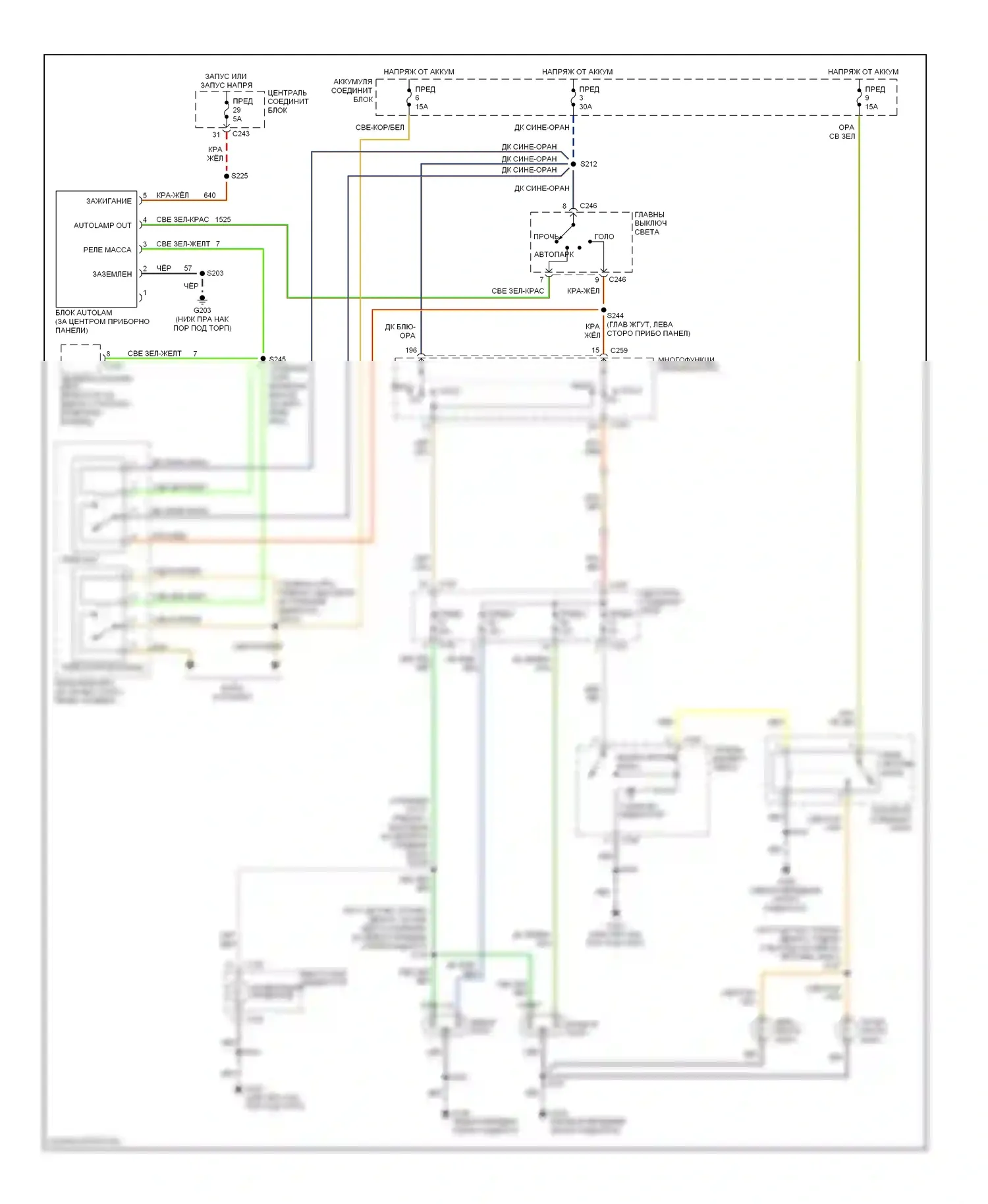 Expedition Ford I (1996-2002): Электросхема автоламп и противотуманных фар, без дрели 
