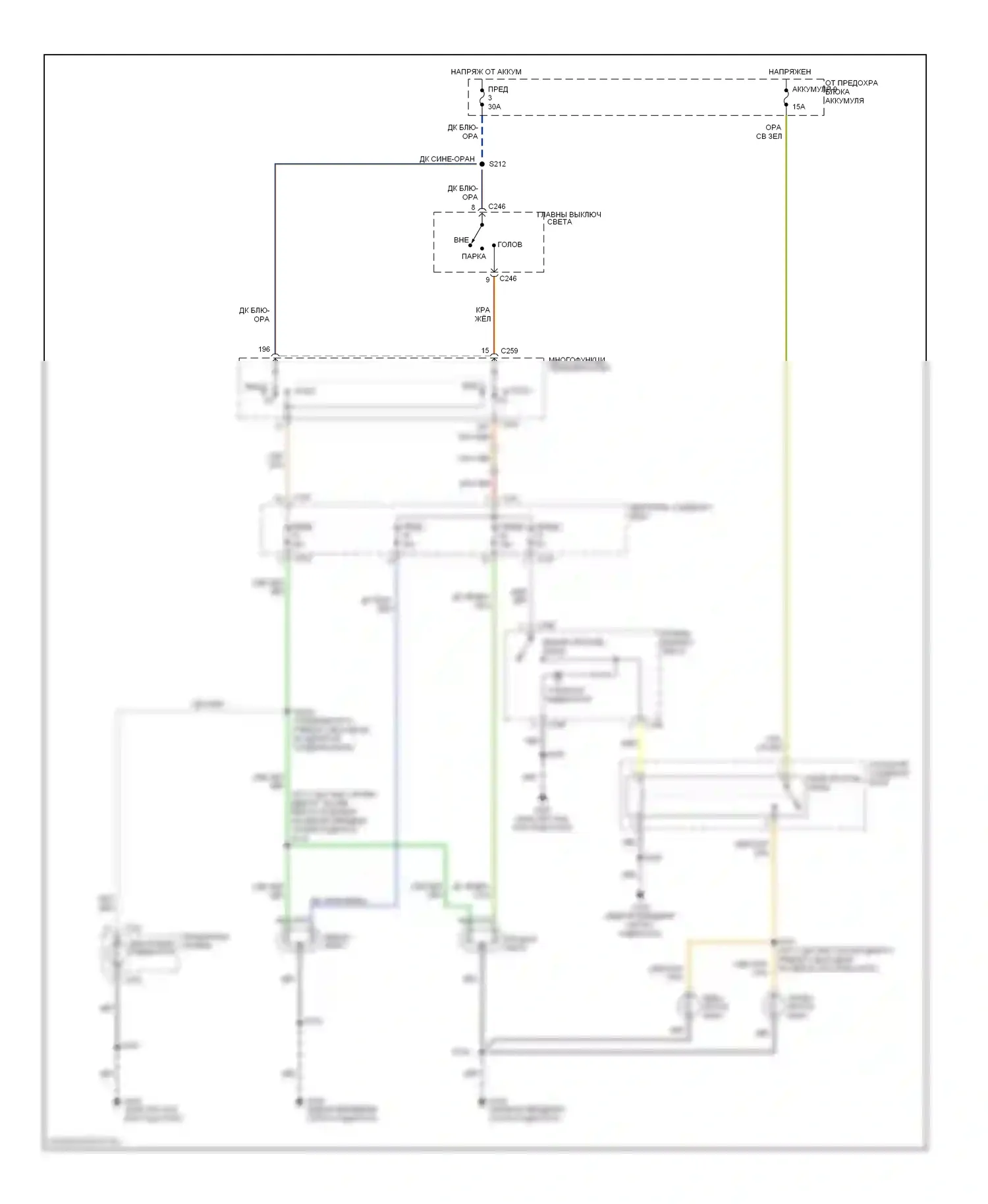 Expedition Ford I (1996-2002): Электросхема фар и противотуманных фар, без дрели 