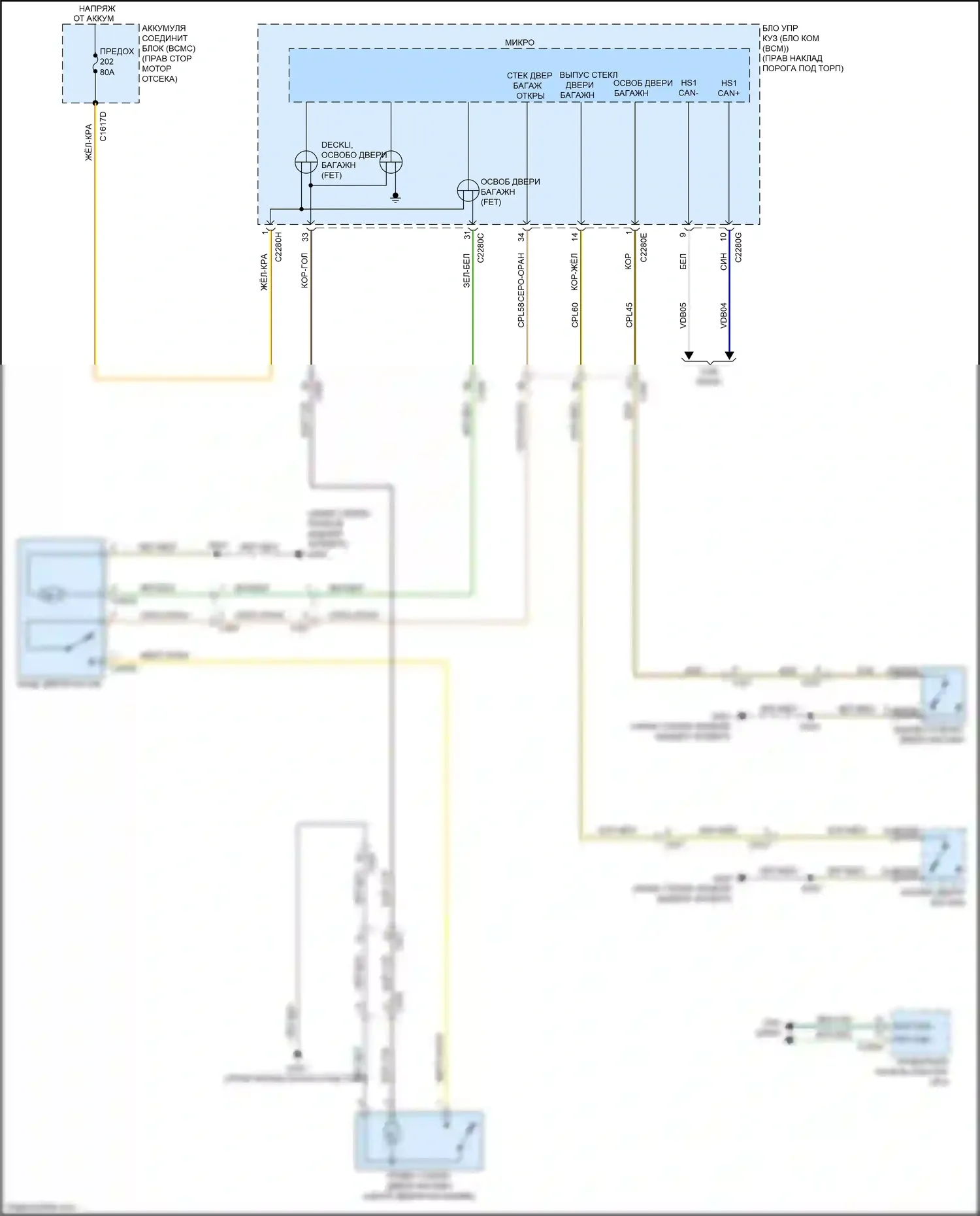 Expedition Ford IV рестайлинг (2022-2024): Электросхема отпирания дверей багажника 