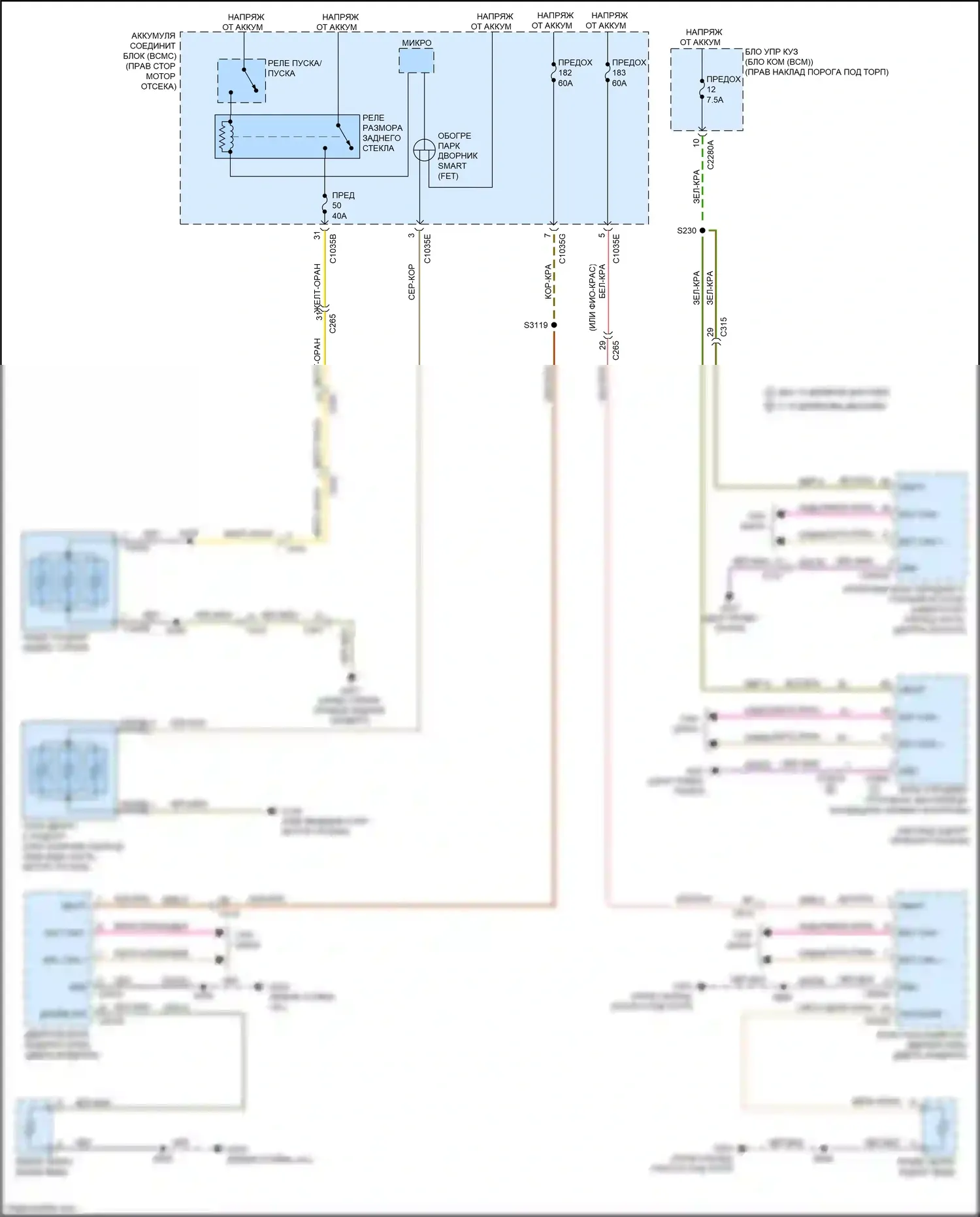 Expedition Ford IV рестайлинг (2022-2024): Электросхема подогрева стекол 