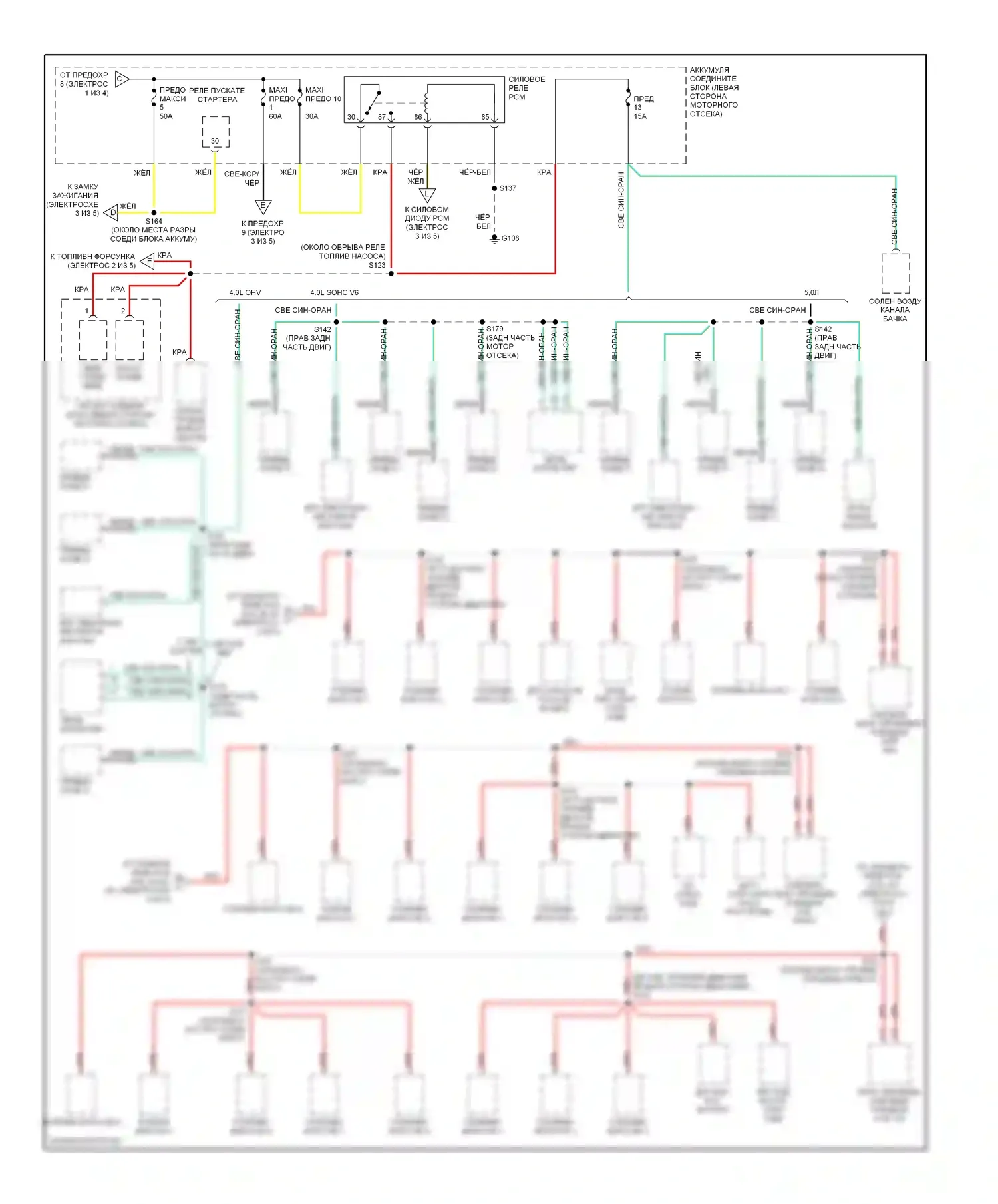 Explorer Ford II (1994-2003): Электросхема блока предохранителей реле (2 из 5) 