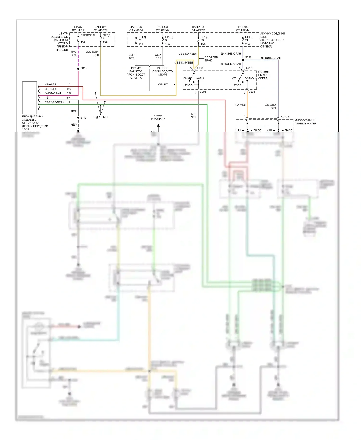 Explorer Ford II (1994-2003): Электросхема фар 