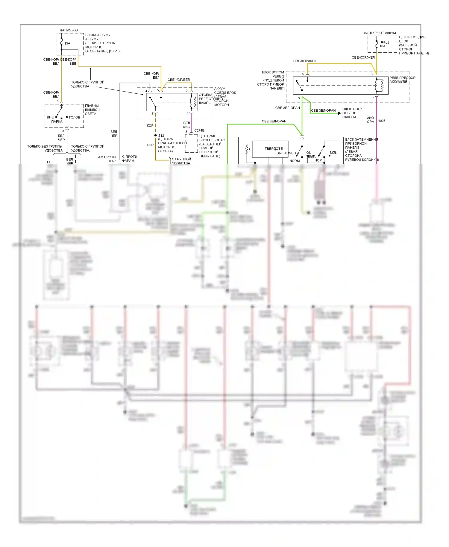 Explorer Ford II (1994-2003): Электросхема подсветки приборной панели, поздний выпуск 