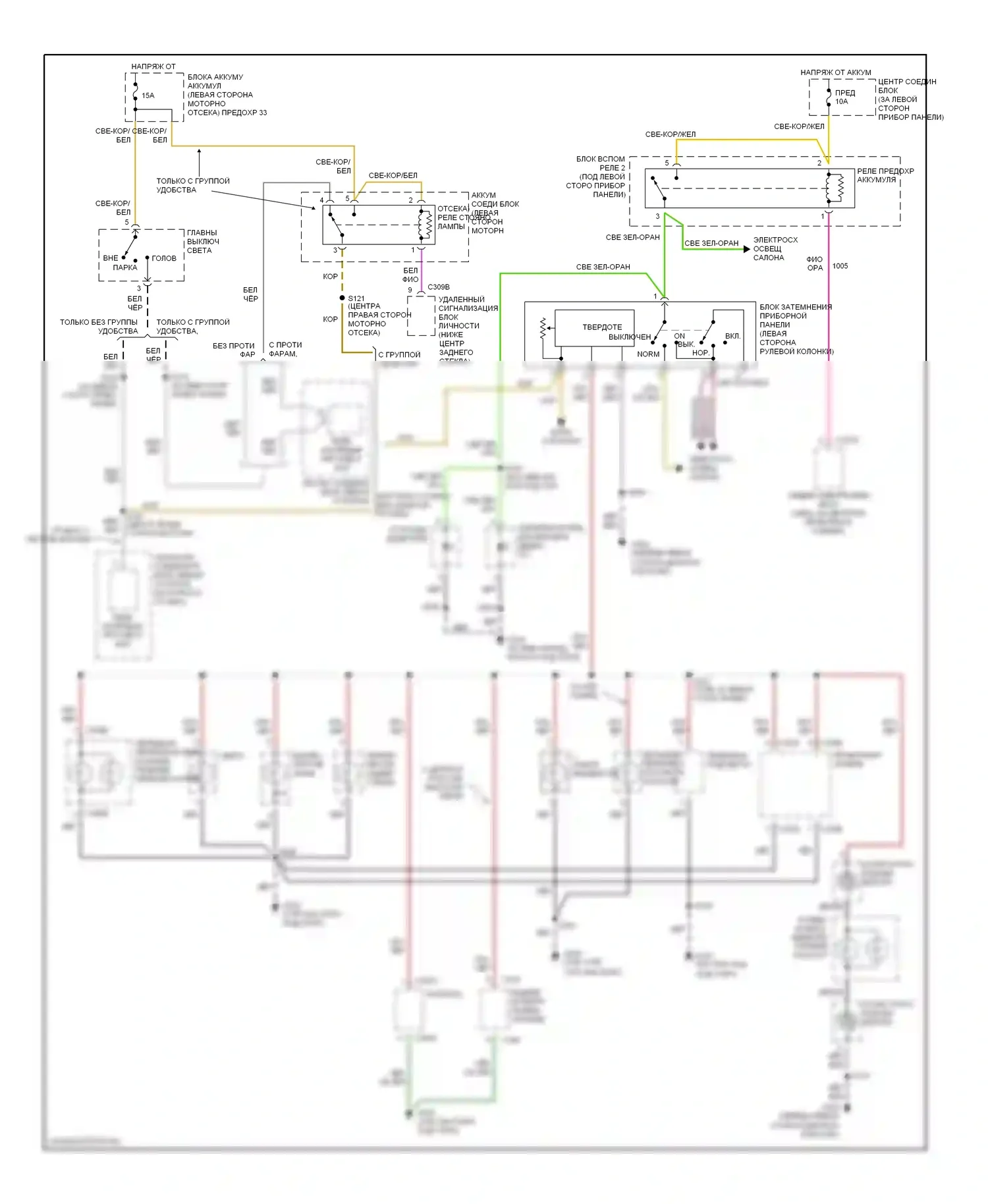 Explorer Ford II (1994-2003): Электросхема подсветки приборной панели, ранний выпуск 