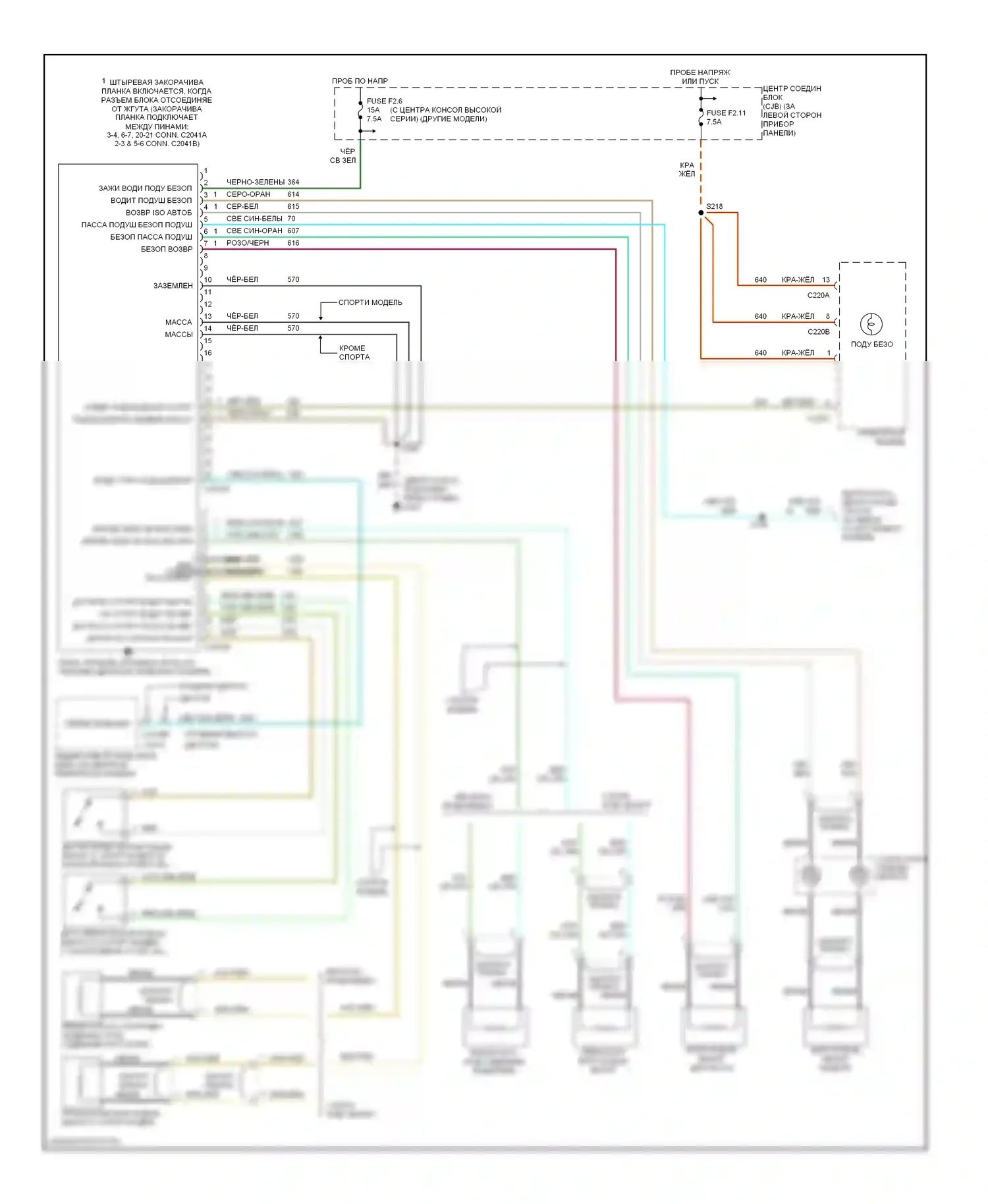 Explorer Ford II (1994-2003): Электросхема подушек безопасности 